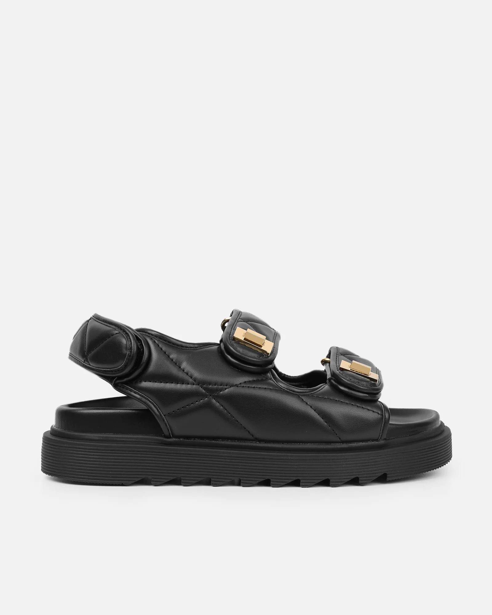 Eboni Black Chunky Flat Sandals - Image 2