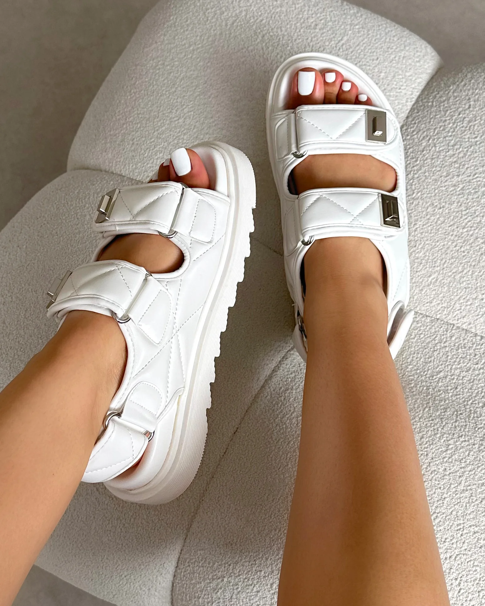 Eboni White Chunky Flat Sandals