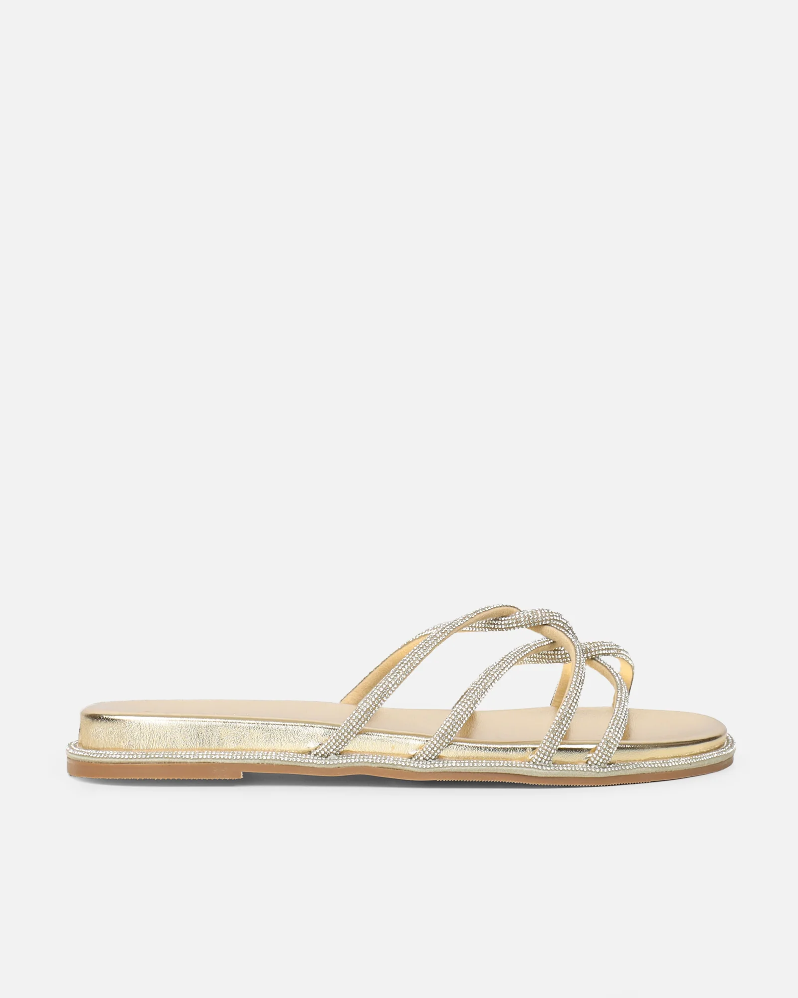 Edessa Gold Metallic Diamante Flat Sandals - Image 2