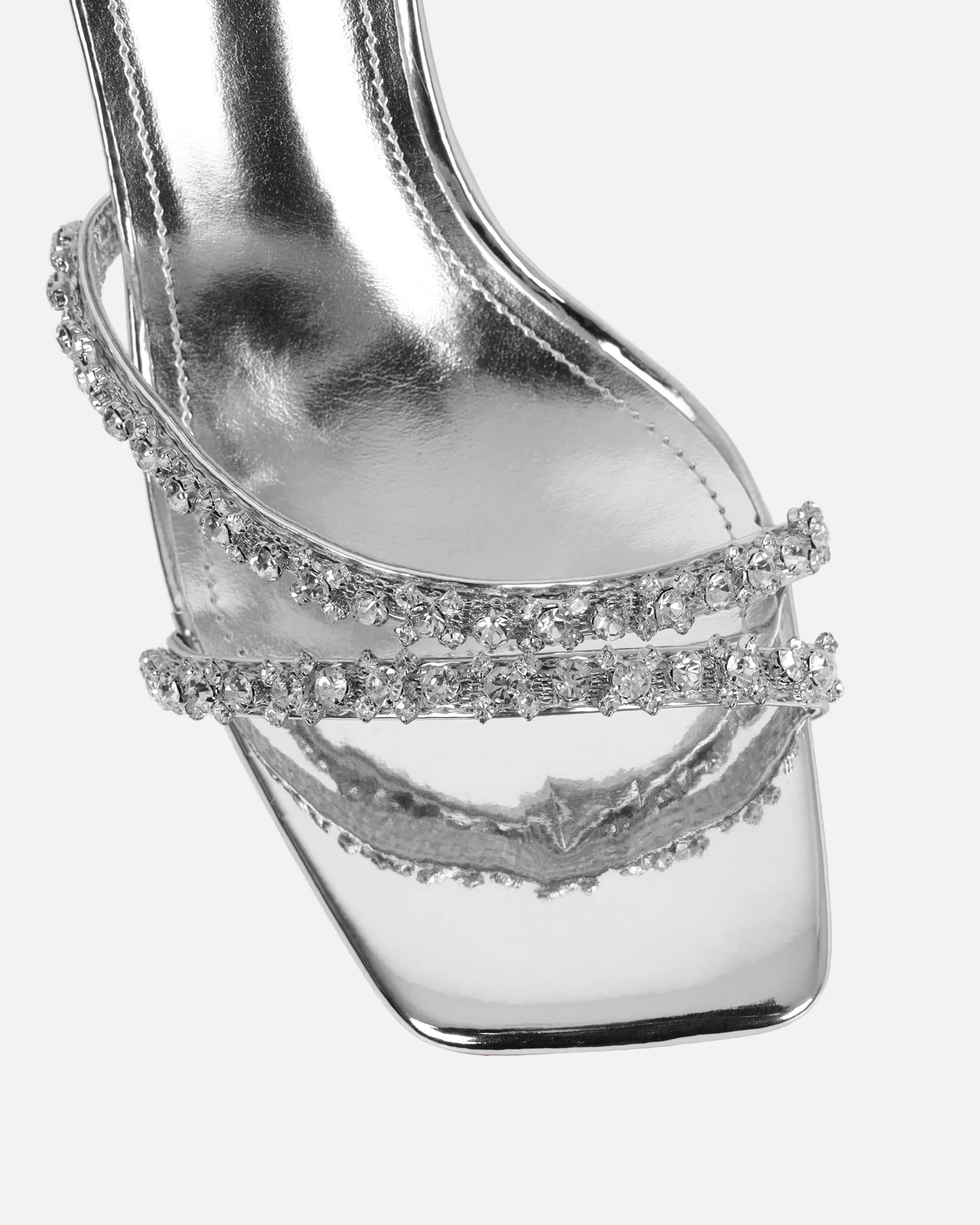Ediee Silver Mirror Diamante Heeled Sandals - Image 4