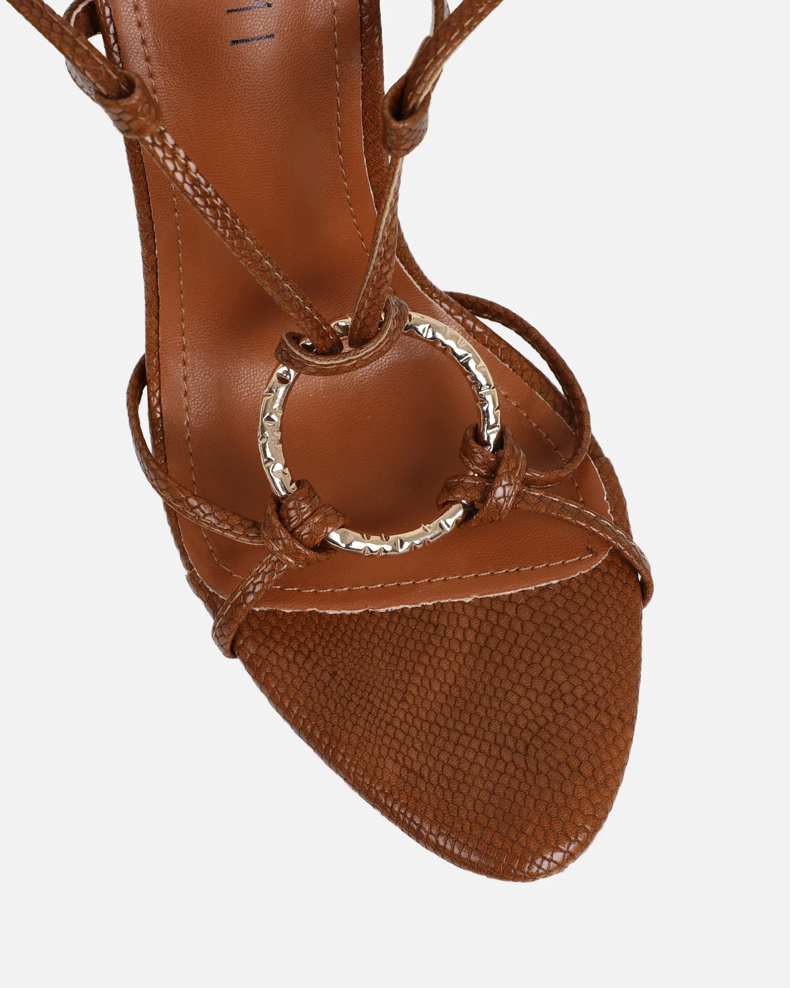 Elous Tan Snake Gold Detail Heeled Sandals - Image 4