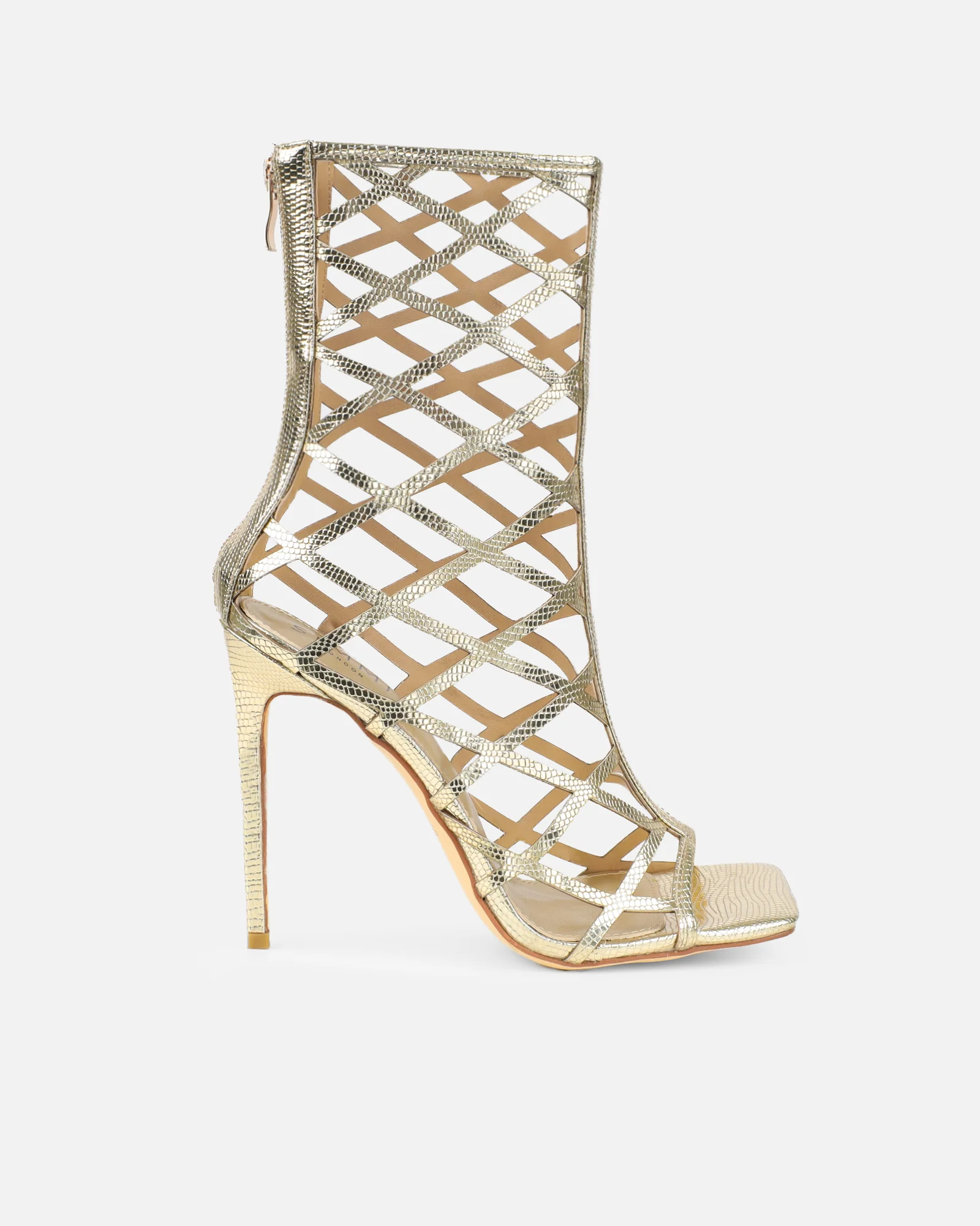 Elsie Gold Patent Laser Cut Heeled Sandals - Image 2