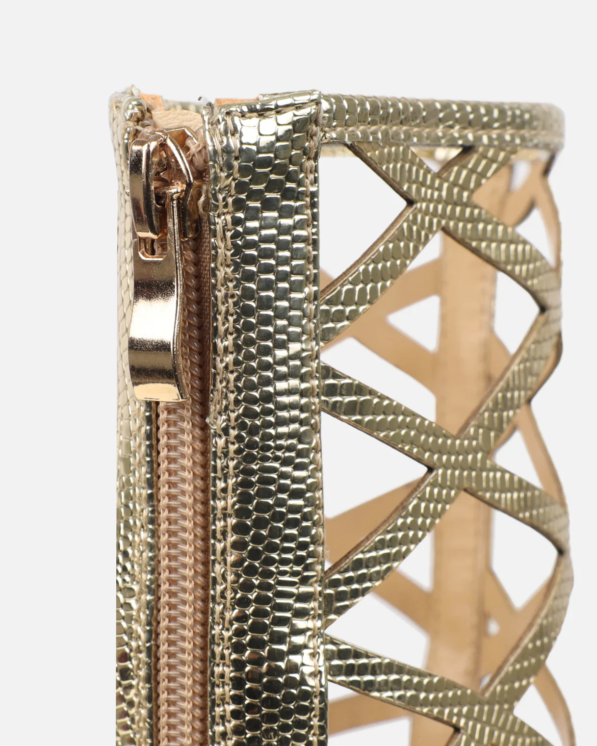 Elsie Gold Patent Laser Cut Heeled Sandals - Image 3