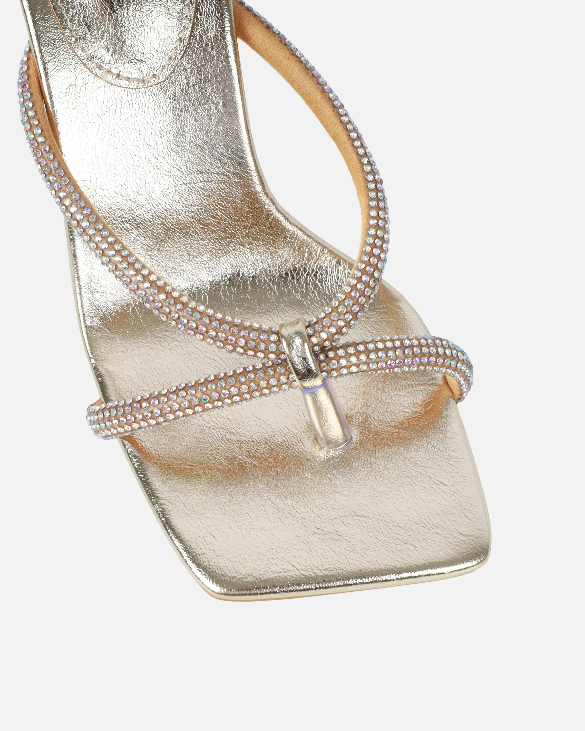 Emmie Gold Metallic Diamante Toe Thong Sandals - Image 4