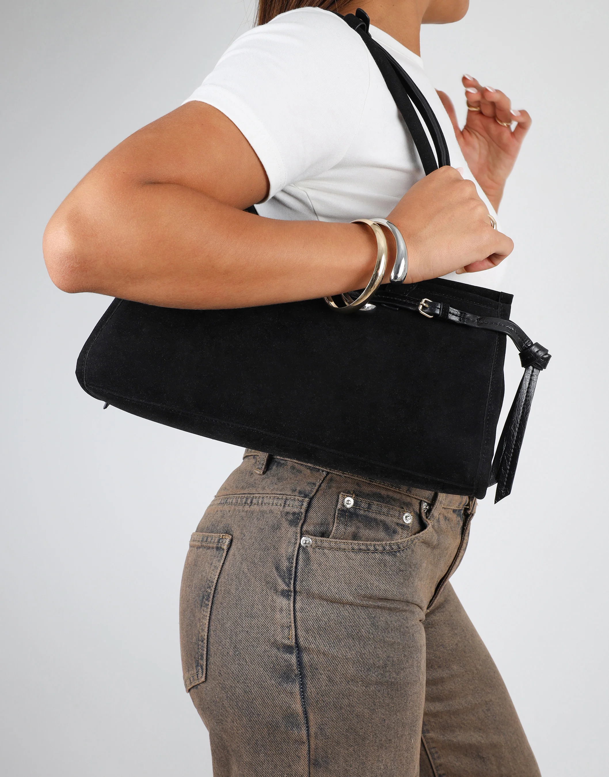 Eos Black Suede Handbag - Image 3