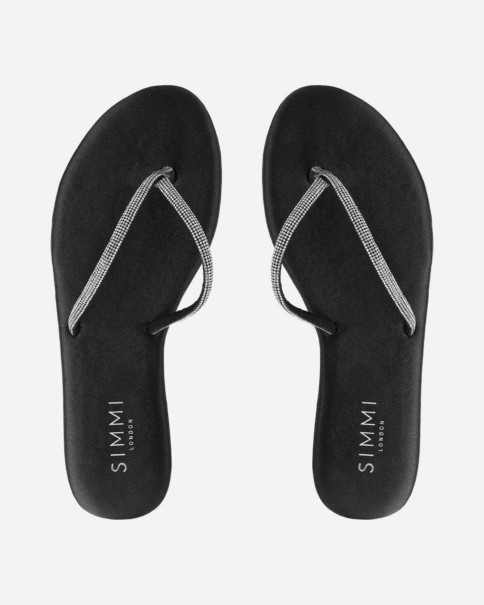 Ersil Black Satin Diamante Toe Post Sandals - Image 3