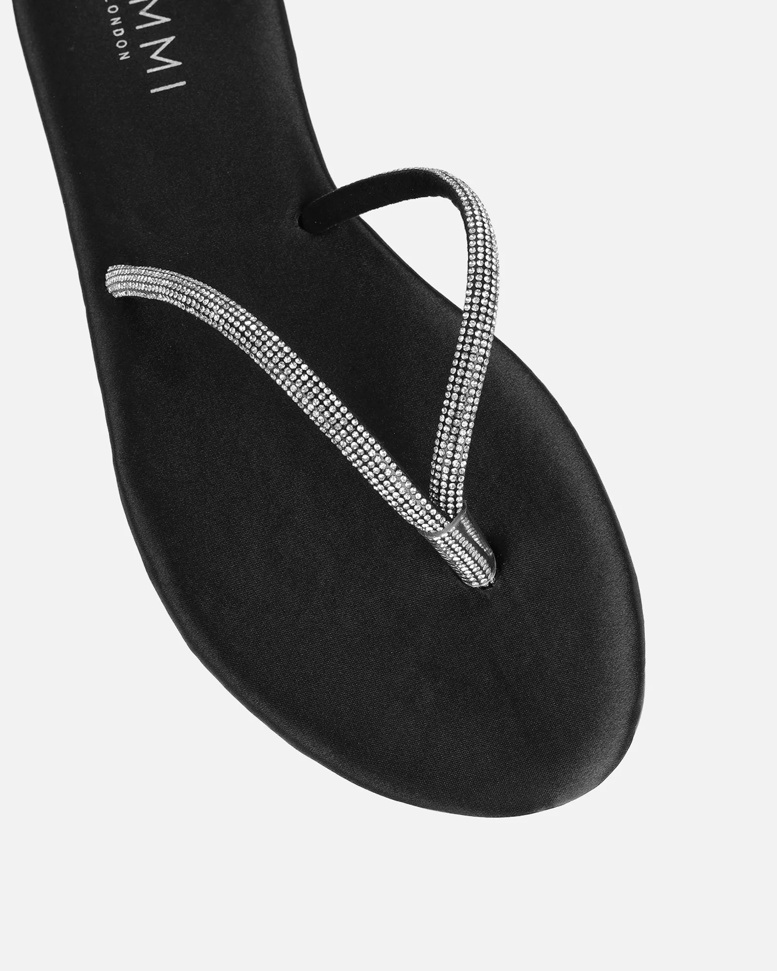 Ersil Black Satin Diamante Toe Post Sandals - Image 4