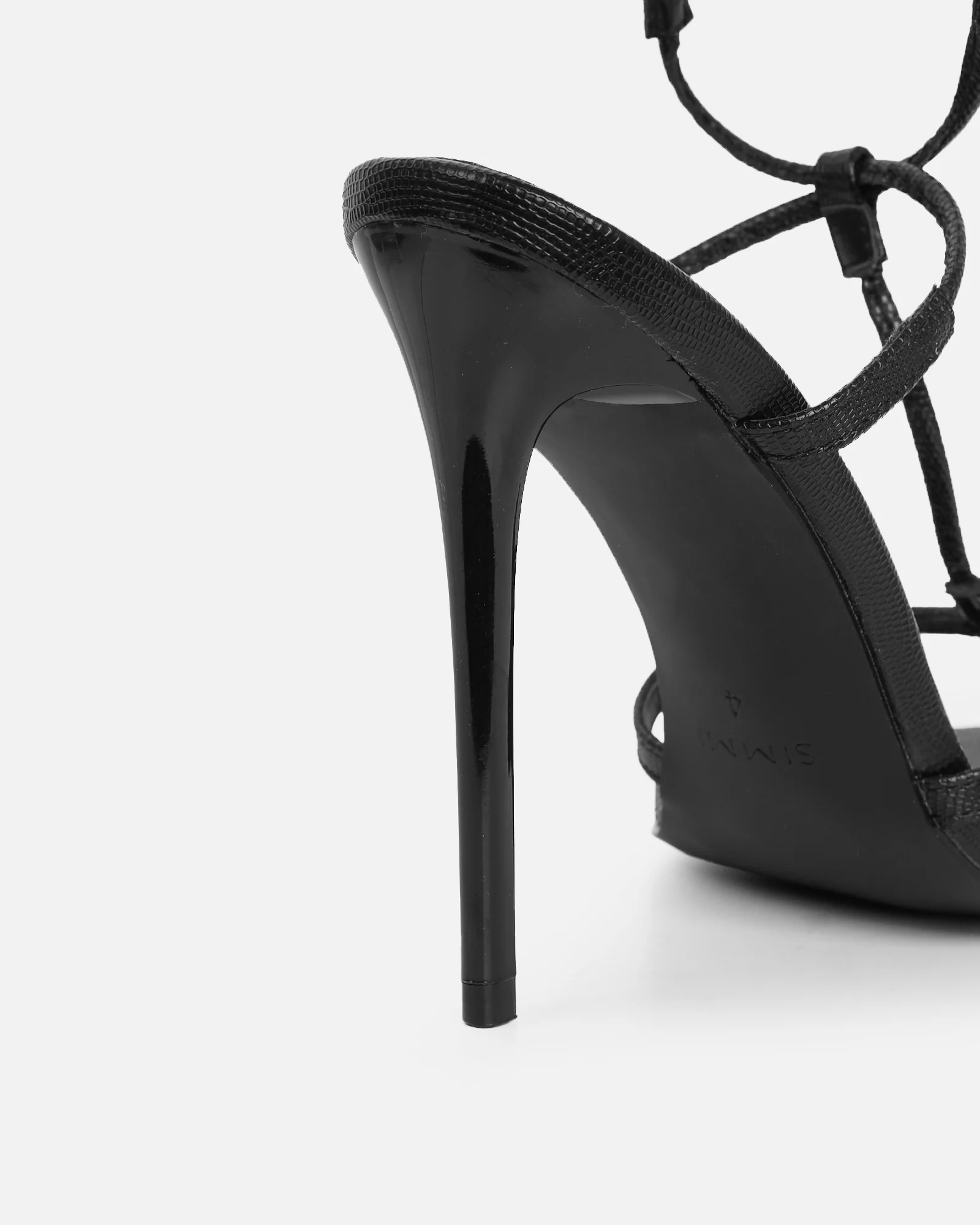 Evara Black Lizard Strappy Heeled Sandals - Image 3