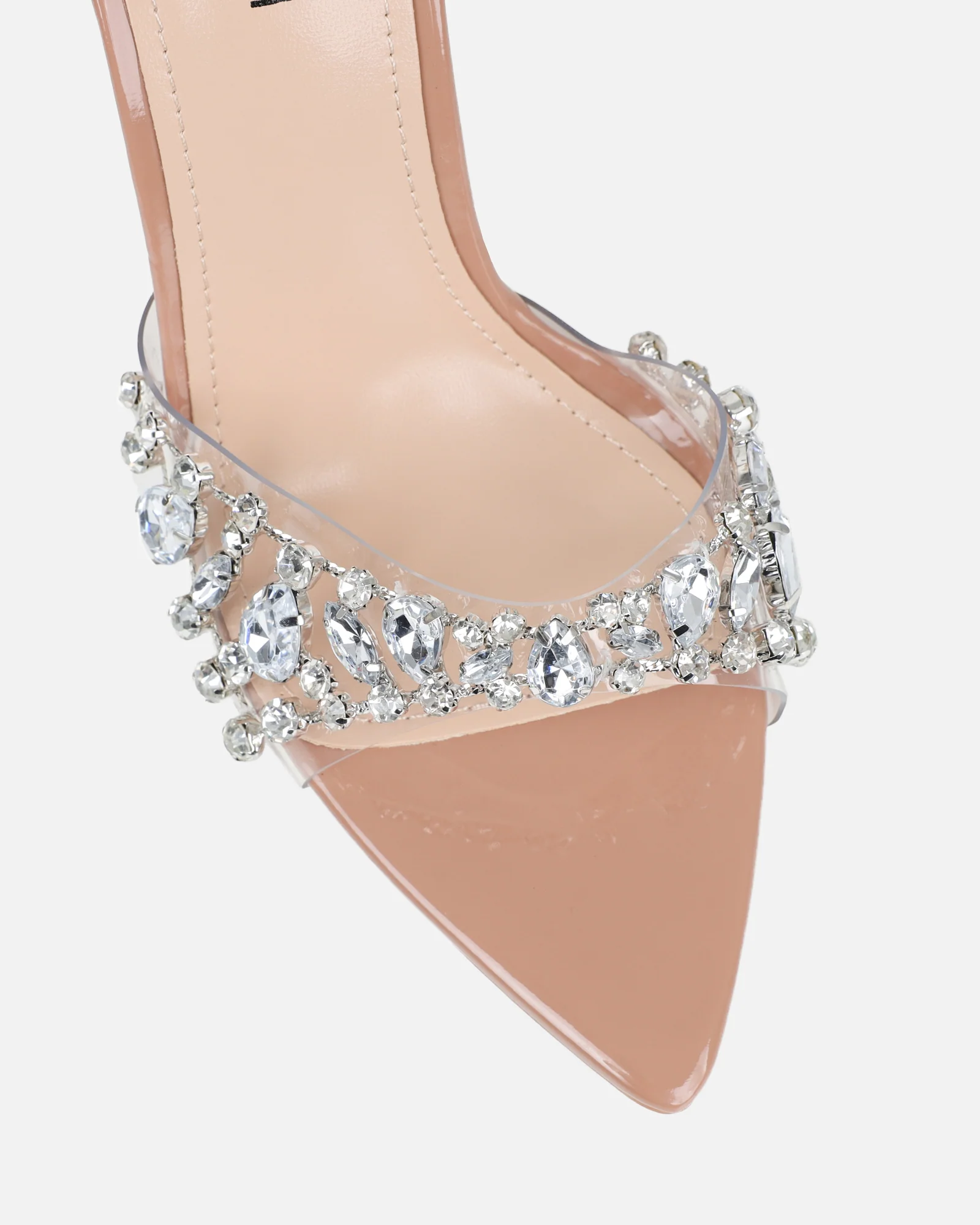 Fatima Nude Patent Diamante Stilleto Mules - Image 4