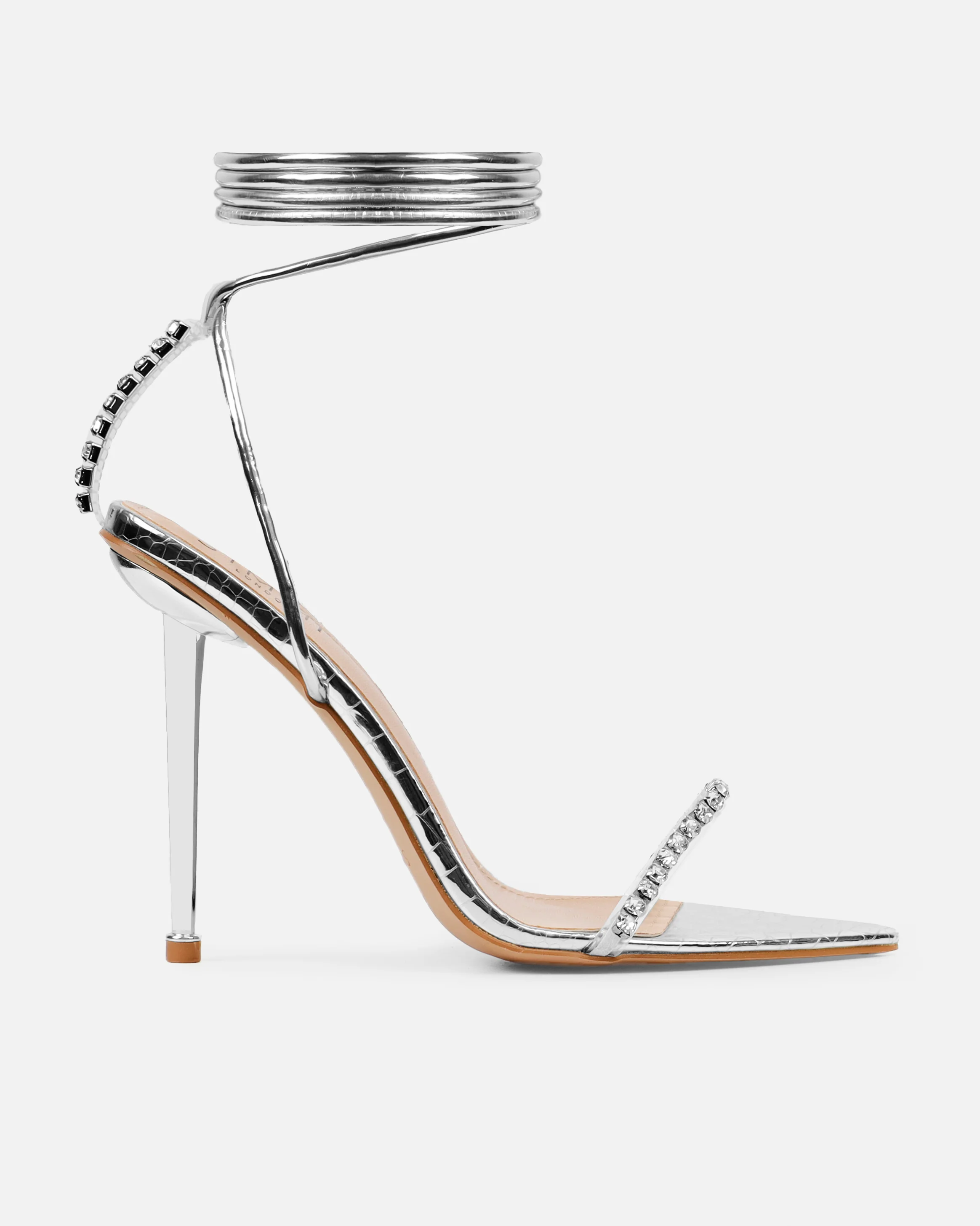 Felicity Silver Clear Diamante Lace Up Stiletto Heels - Image 2
