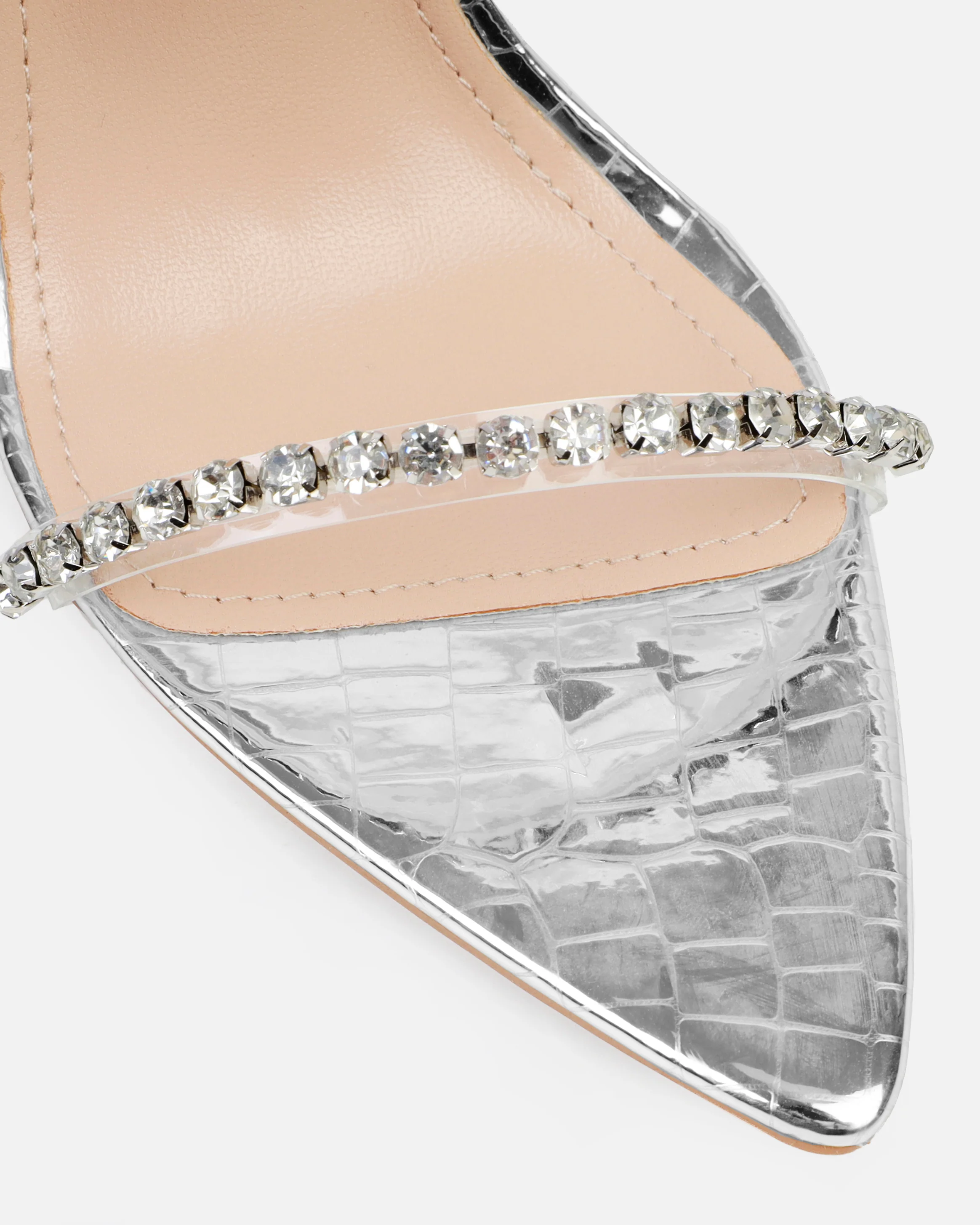 Felicity Silver Mirror Faux Snake Diamante Heels - Image 4