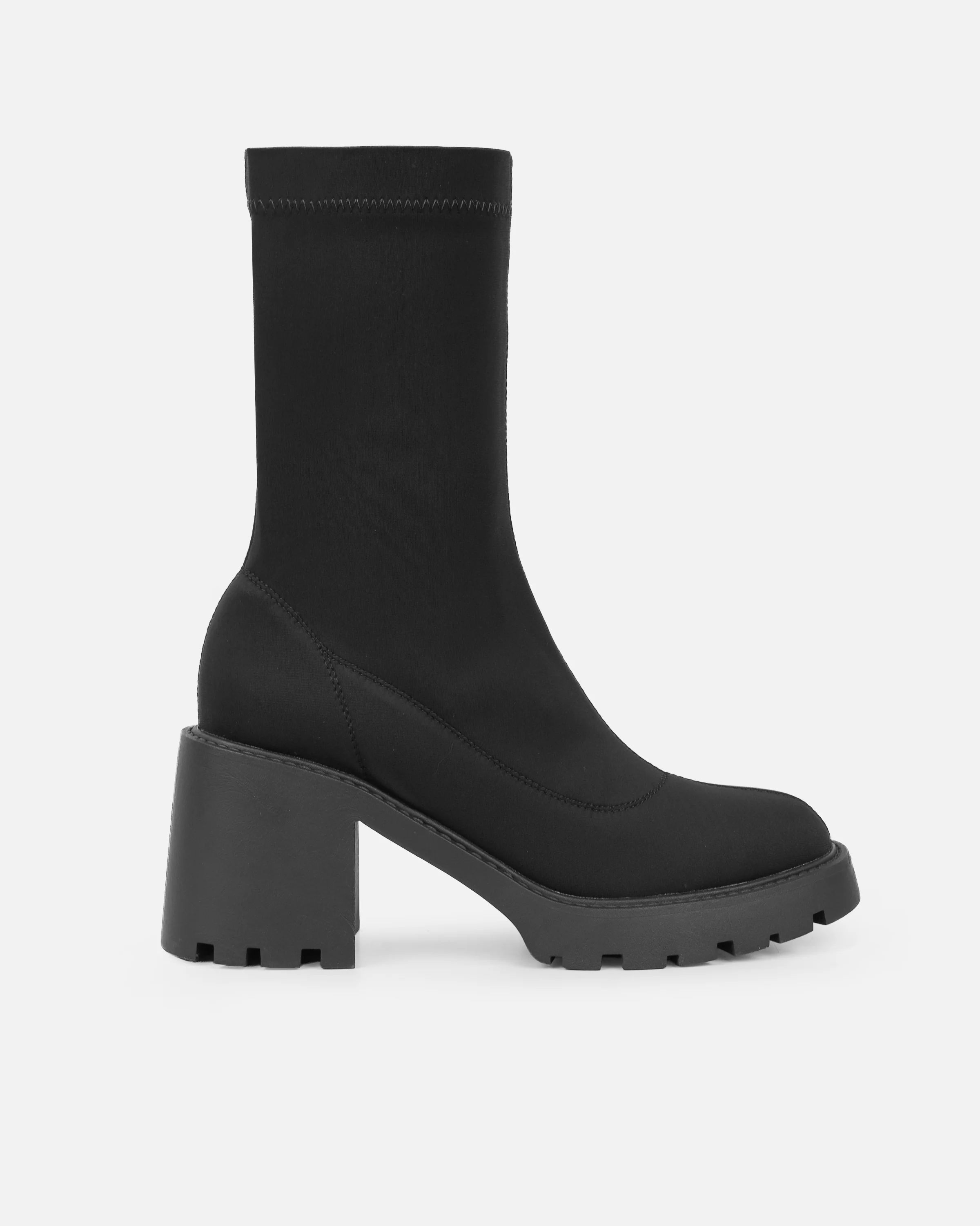 Felipe Black Lycra Block Heel Chunky Ankle Boots - Image 2