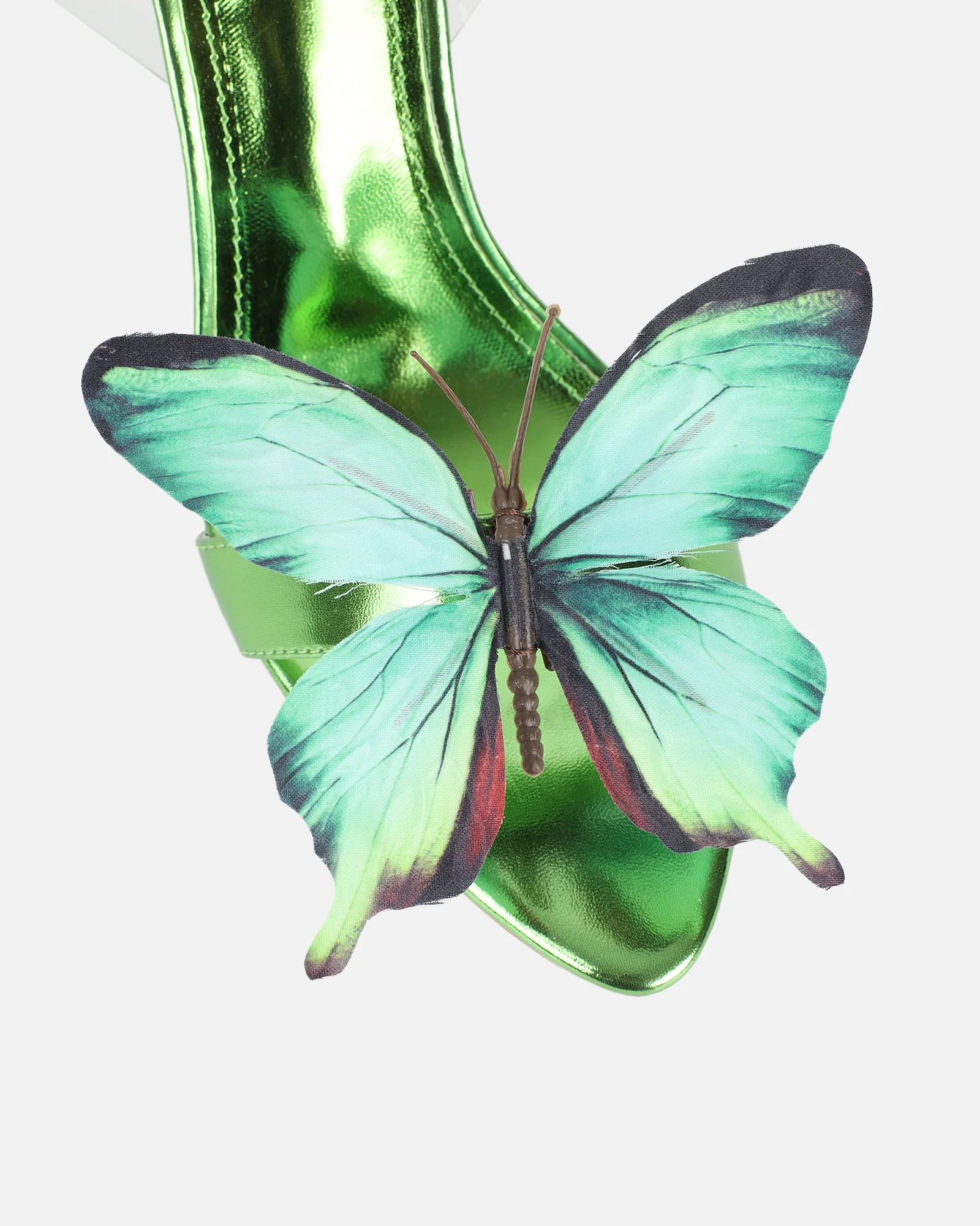 Fenelly Green Metallic Butterfly Detail Heeled Sandals - Image 4