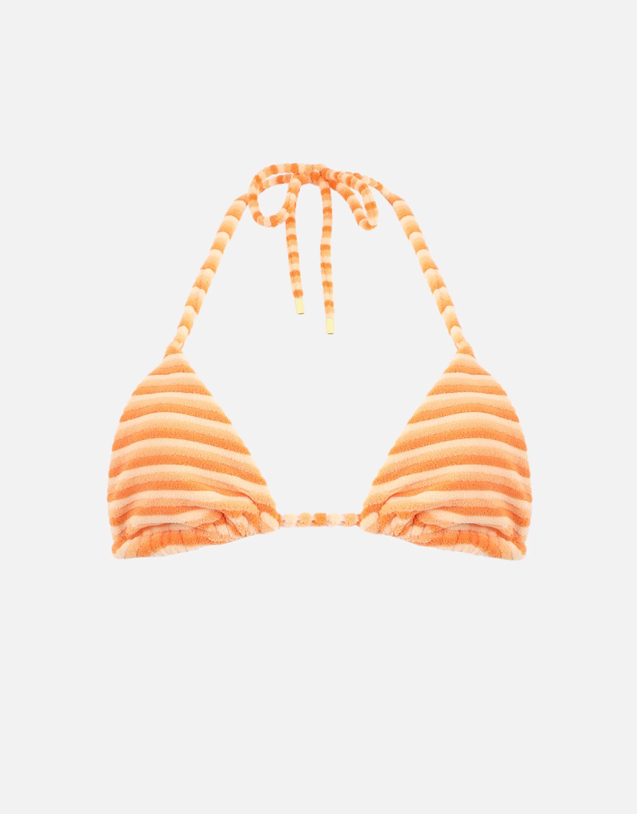 Fibi Towelling Stripe Triangle Bikini Top In Orange - Image 5