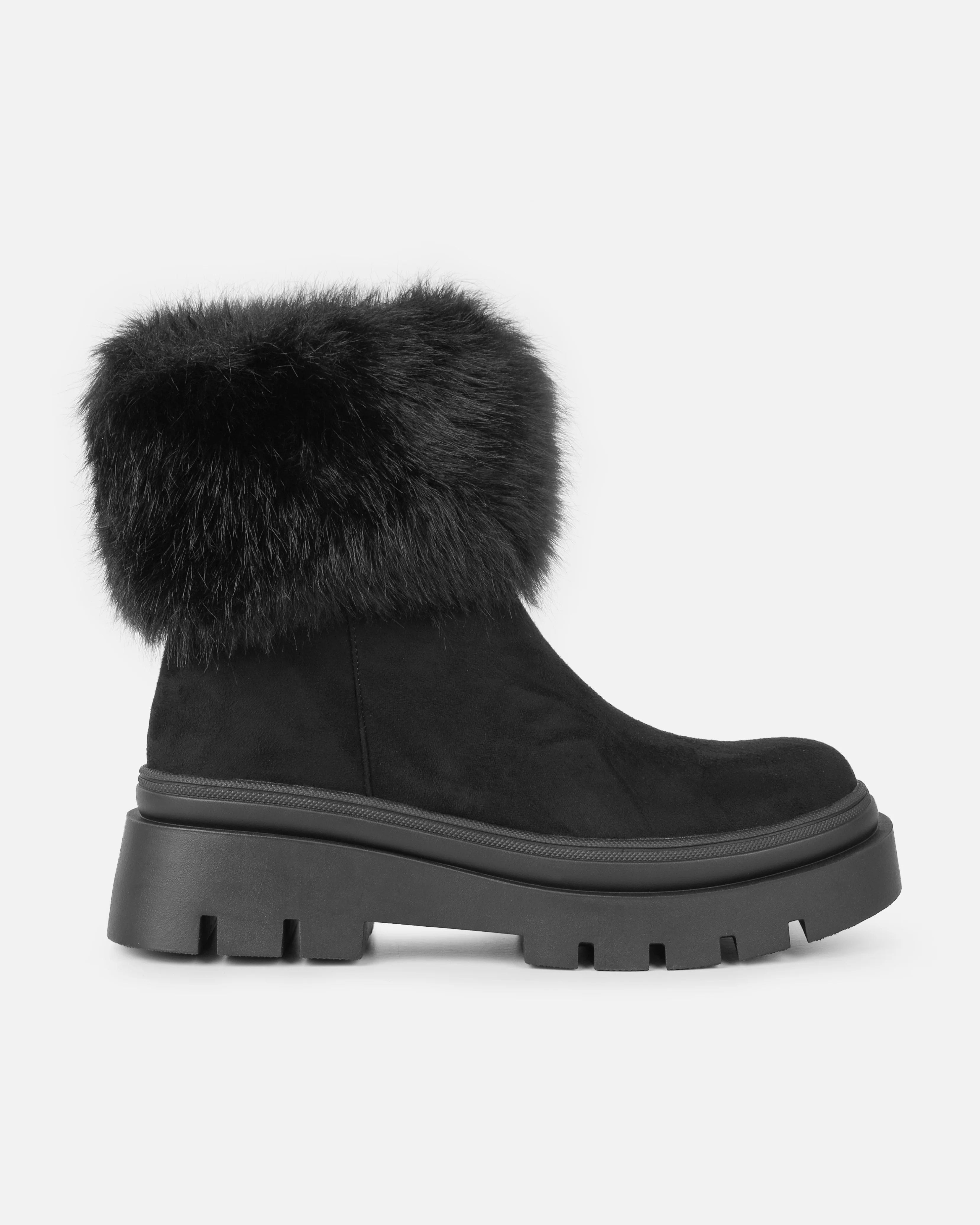 Finlay Black Faux Suede Fur Trimmed Ankle Boots - Image 2