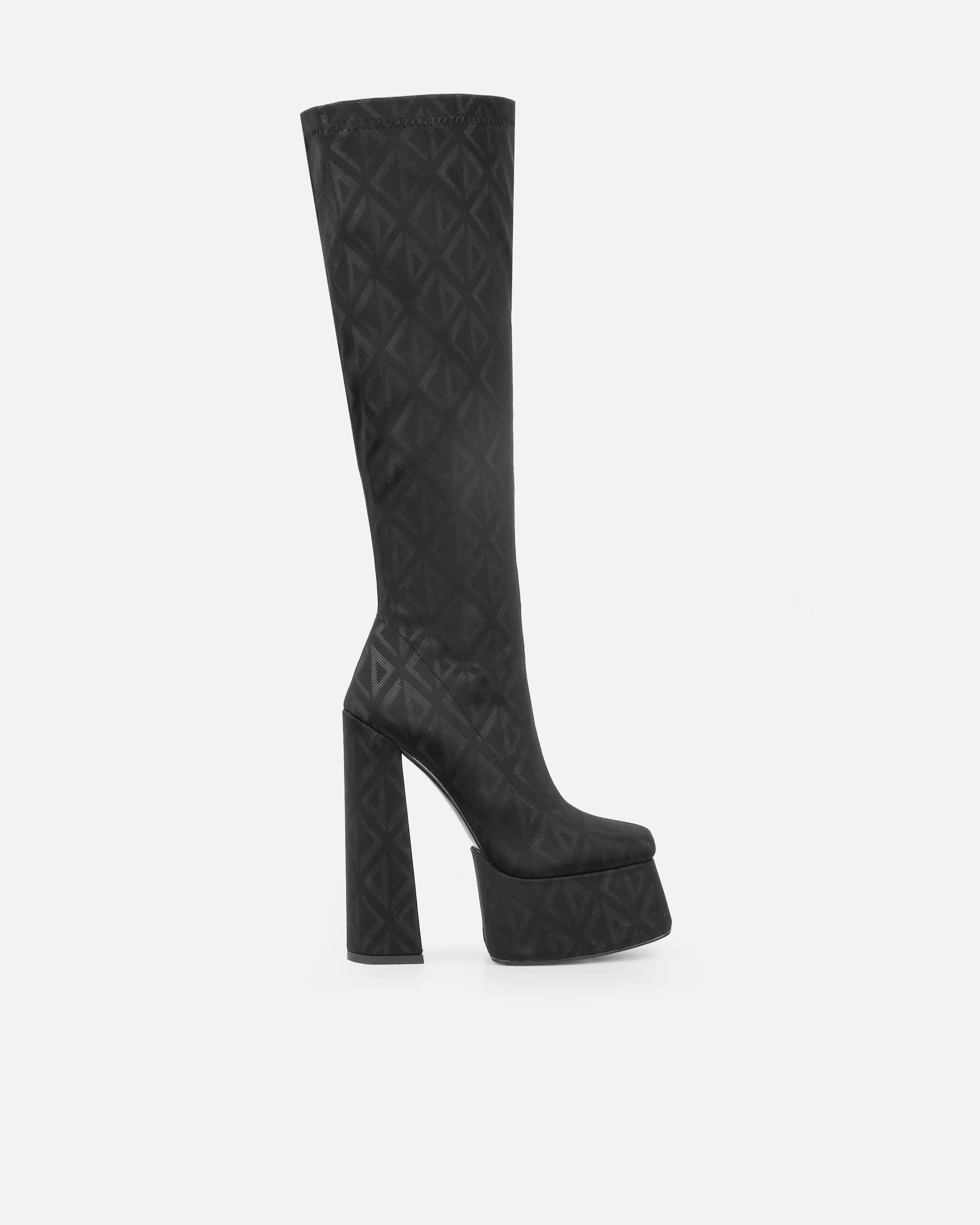 Franks Black Stretch Printed Knee Boots - Image 2
