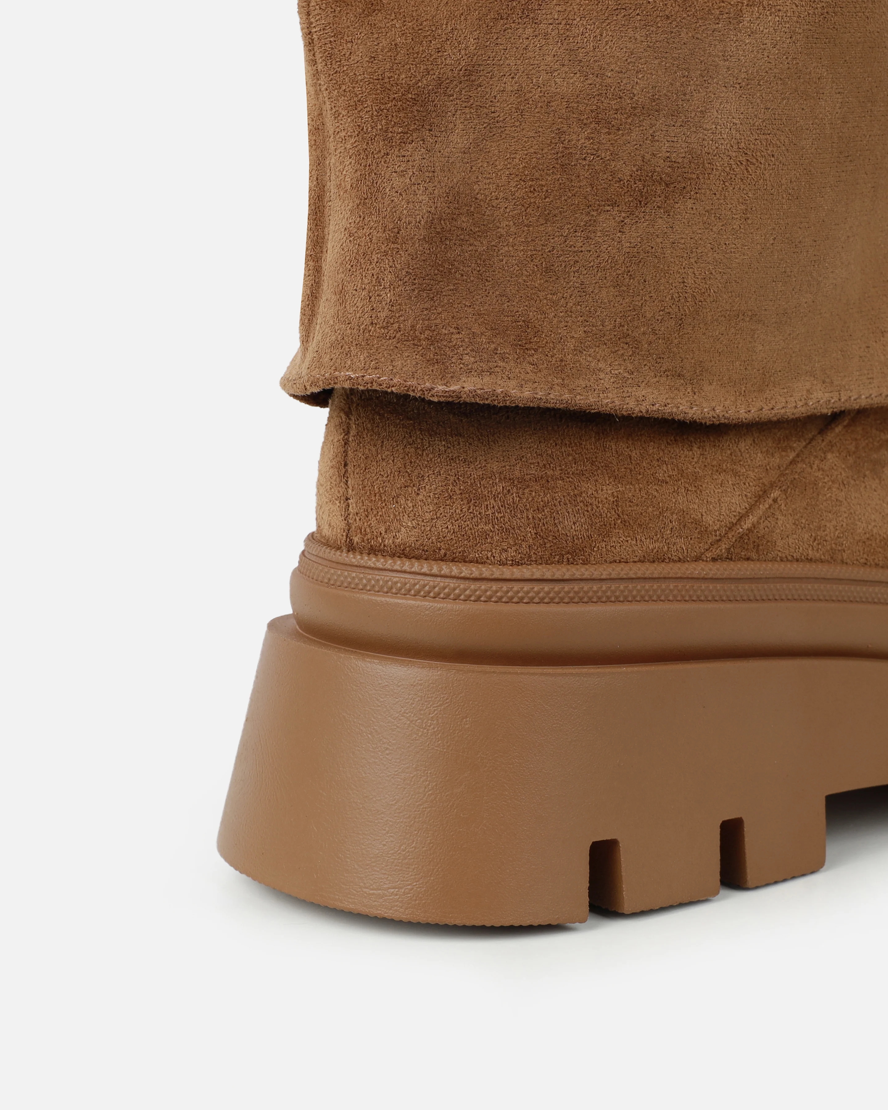 Fynn Tan Faux Suede Fold Over Chunky Boots - Image 3