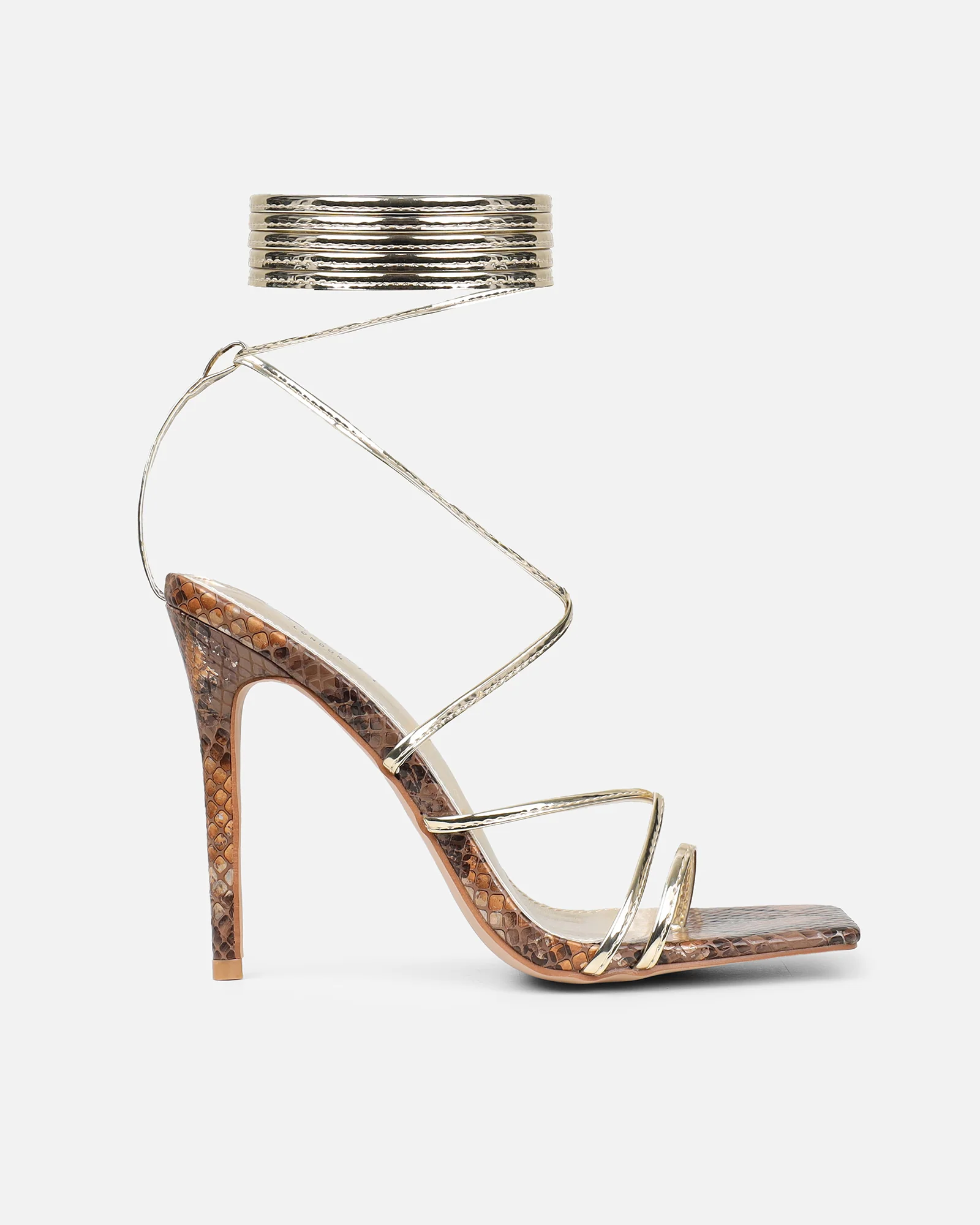 Giana Beige Snake Mix Lace Up Heeled Sandals - Image 2