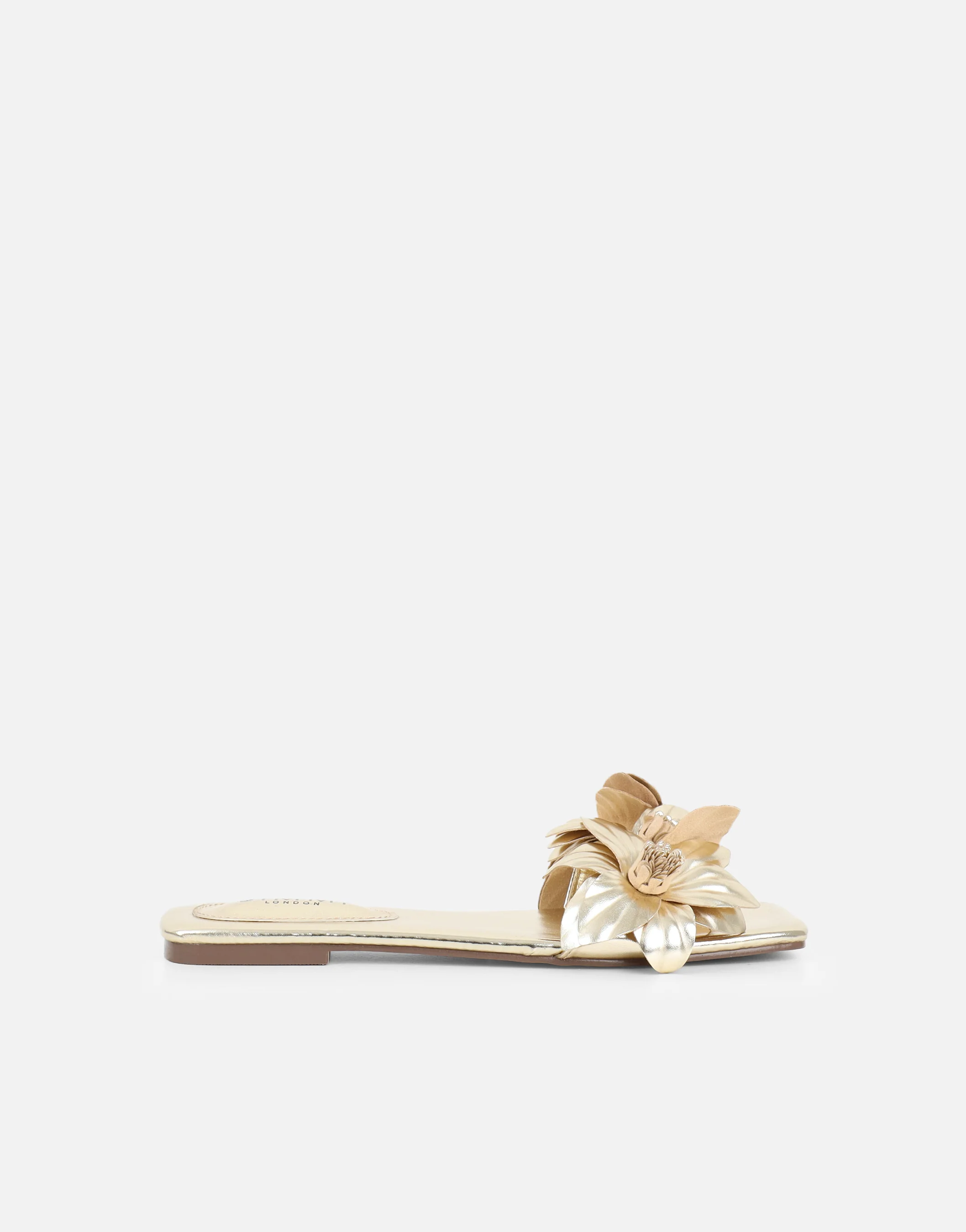Gilly Gold Metallic Flower Detail Flat Sandals - Image 2