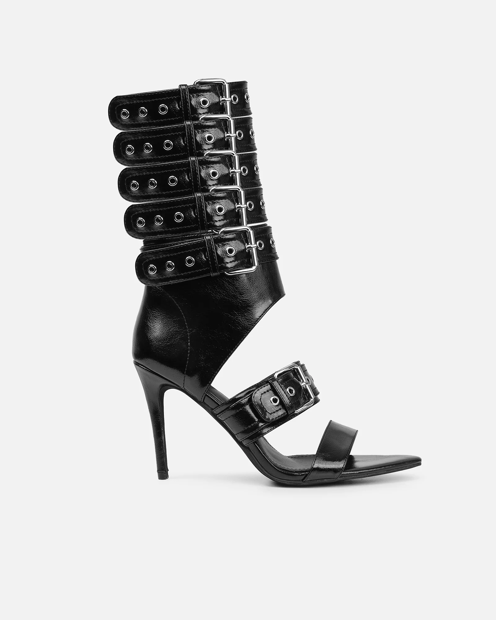 Goldie Black Cut Out Buckle Detail Heeled Sandals - Image 2