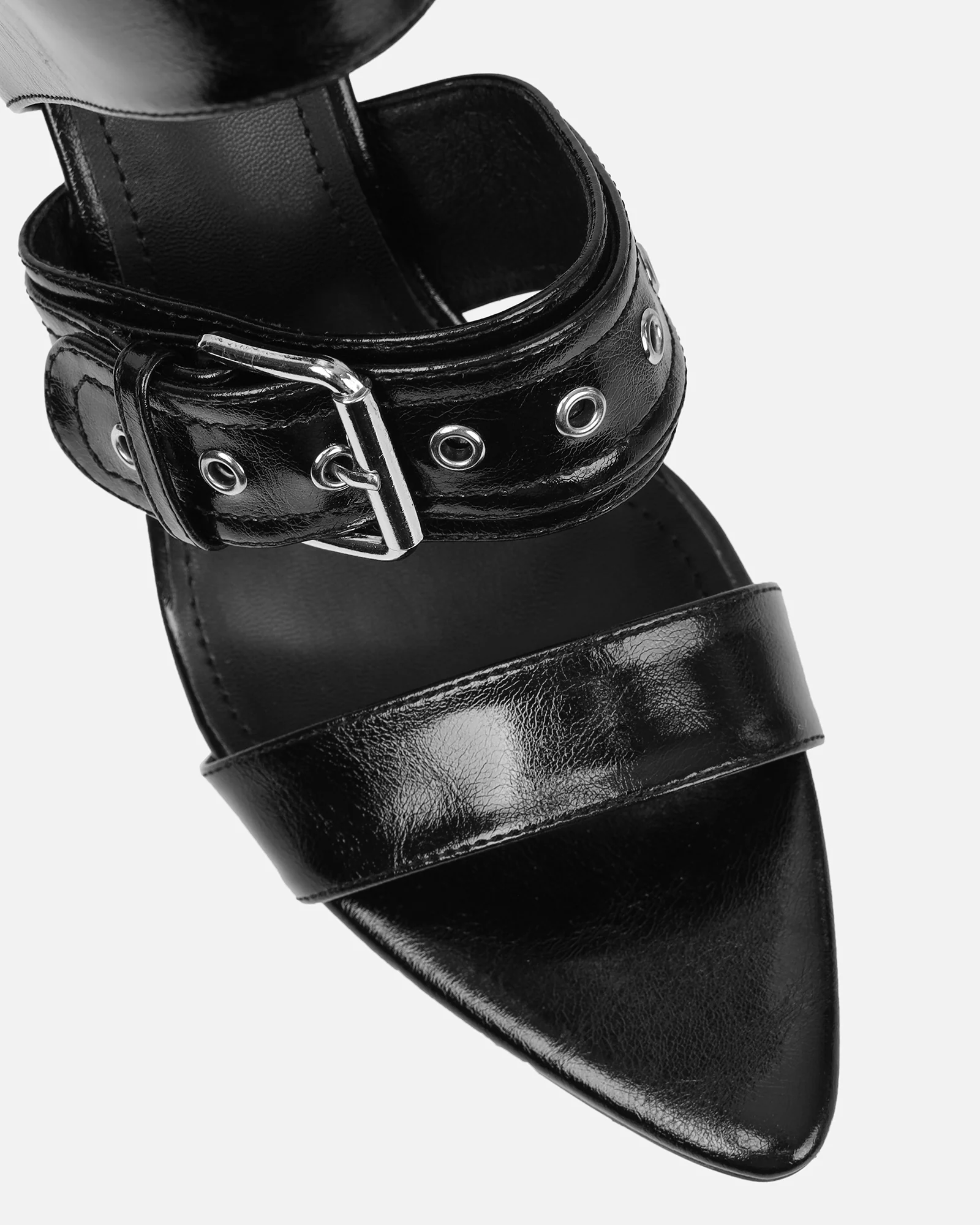 Goldie Black Cut Out Buckle Detail Heeled Sandals - Image 4