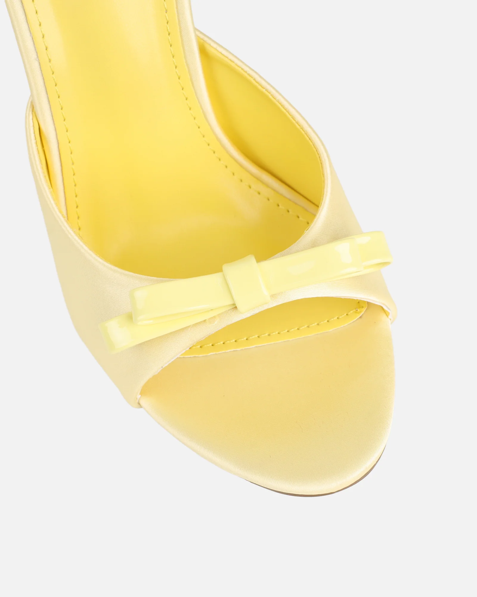 Halima Butter Yellow Satin Bow Detail Heeled Mules - Image 4