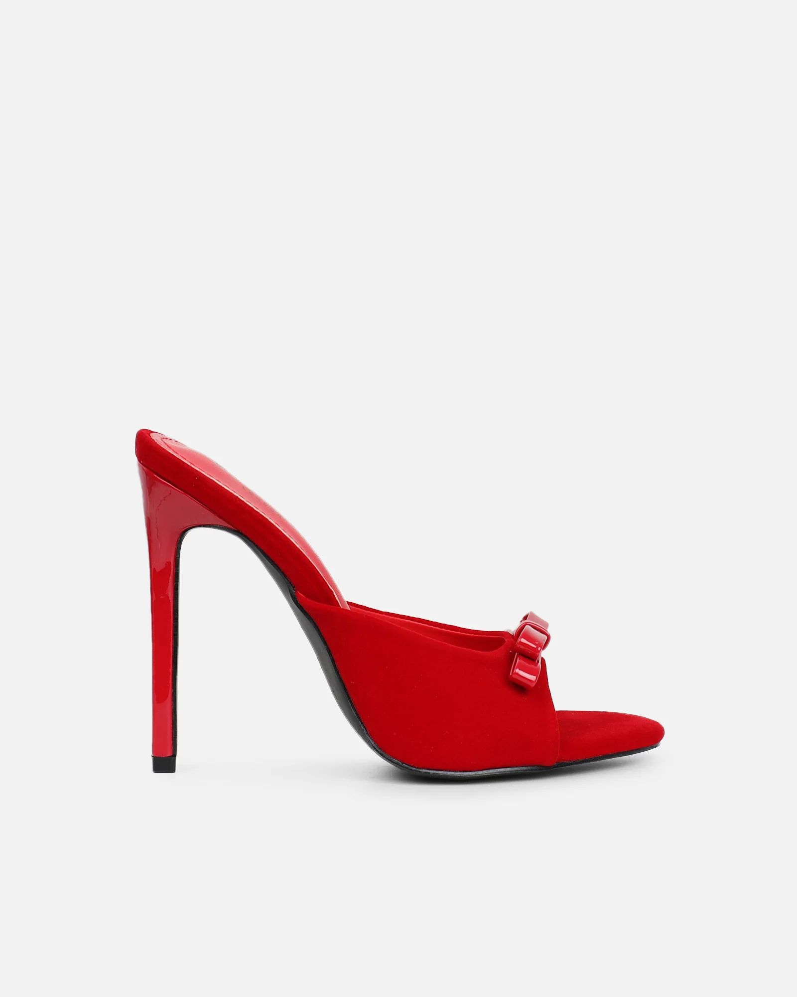 Halima Dark Red Suede Bow Detail Heeled Mules - Image 2