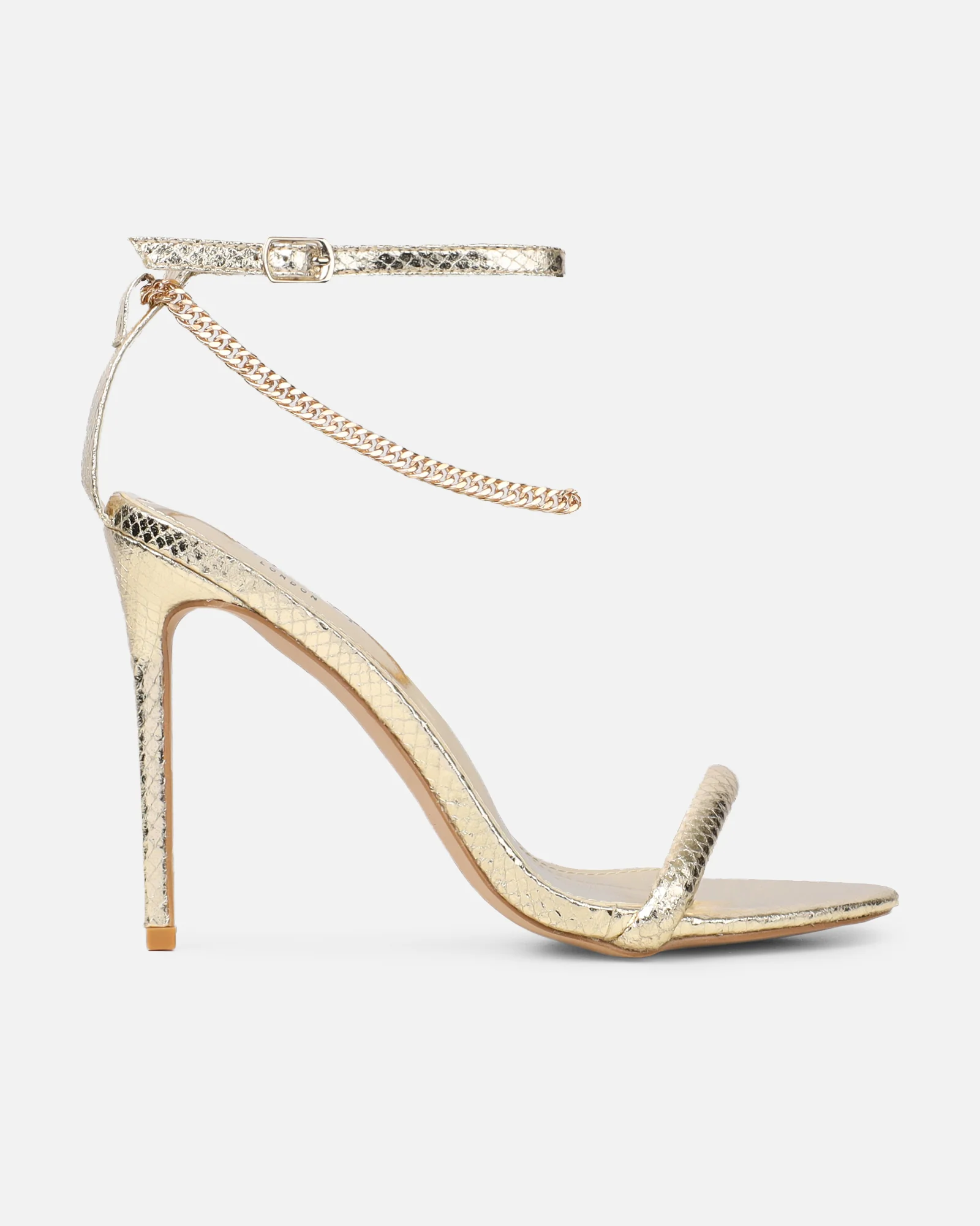 Harika Gold Snake Chain Detail Heeled Sandals - Image 2
