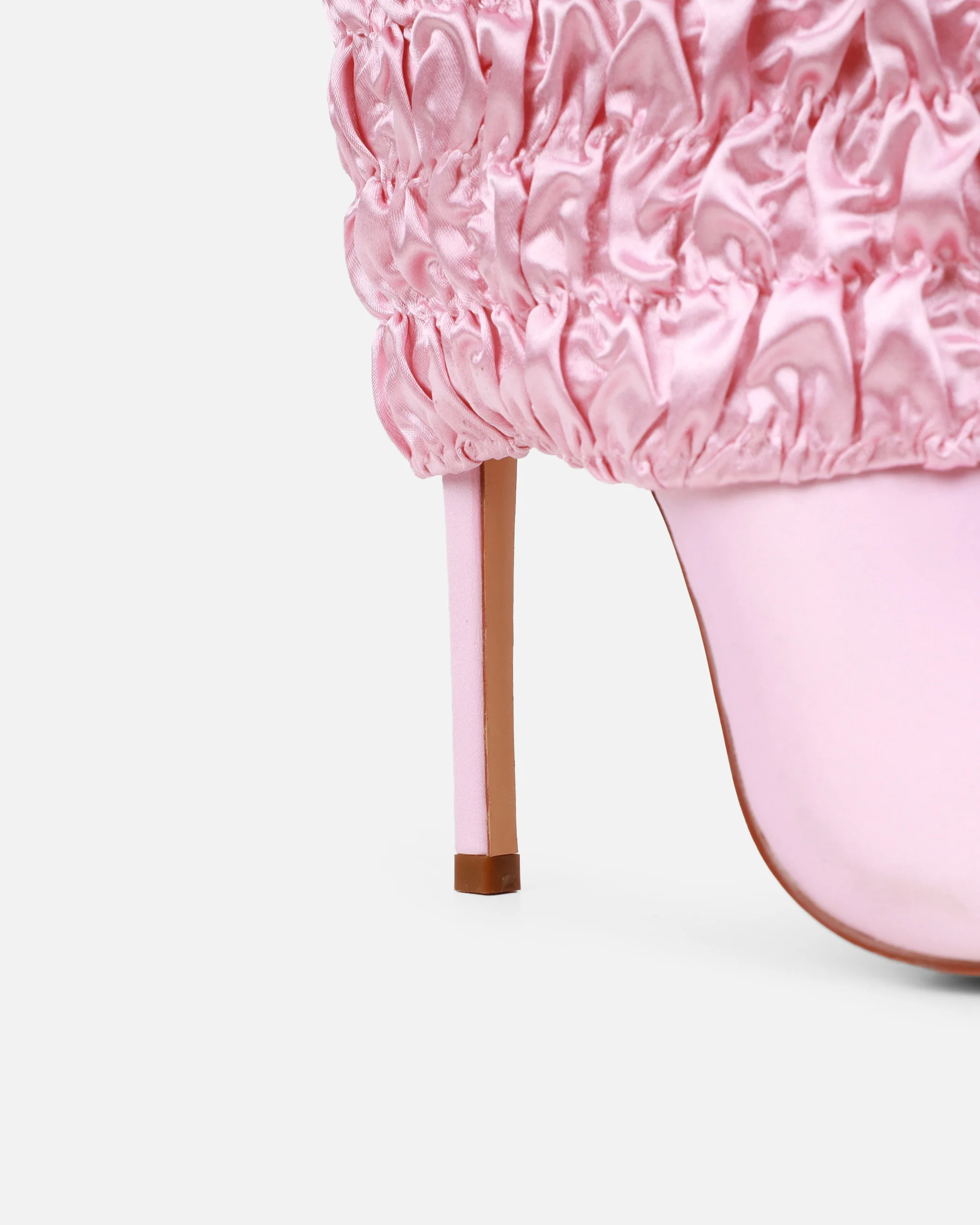 Harrie Pink Satin Ruched Stiletto Knee High Boots - Image 3