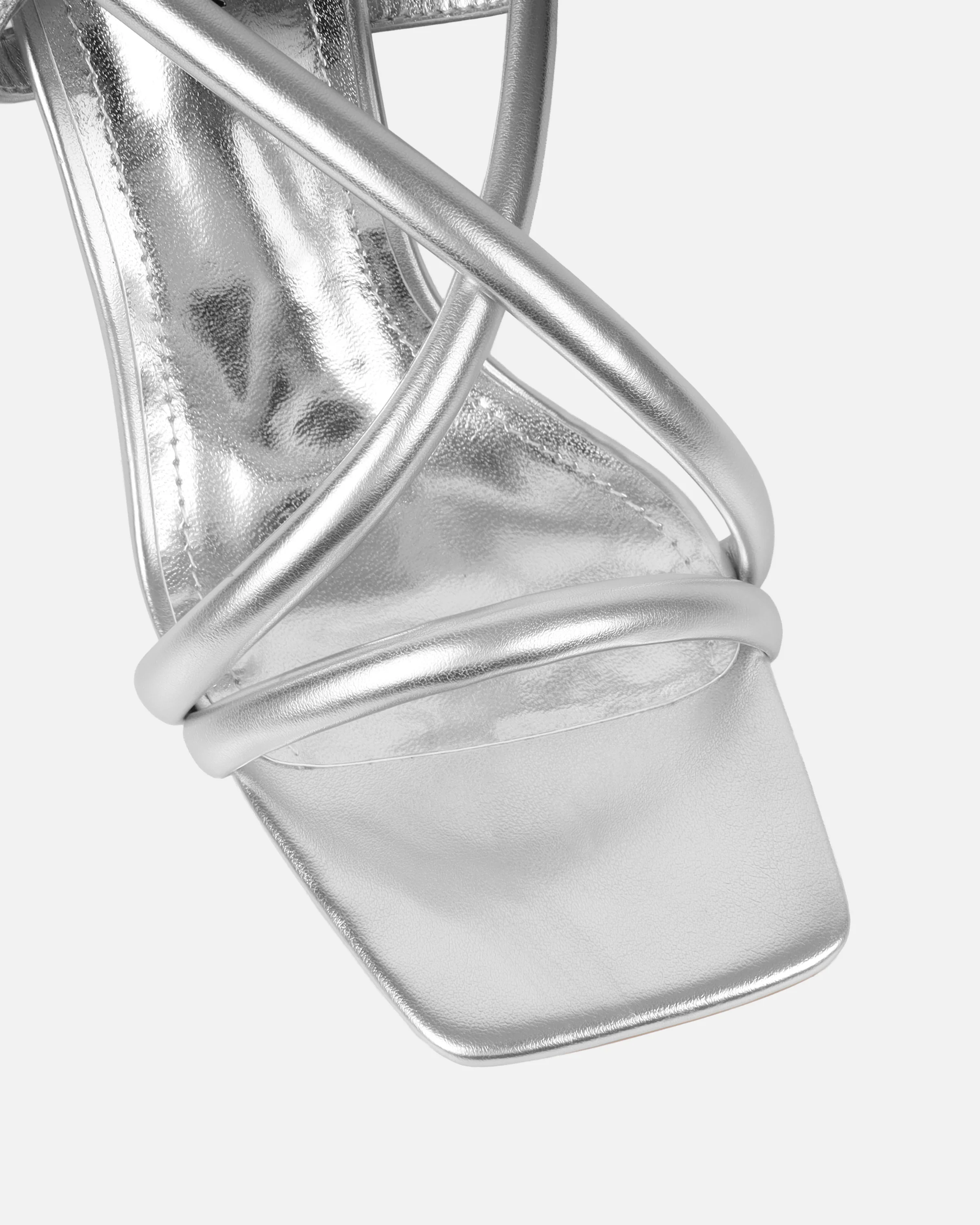 Hazal Silver Metallic Mid Heeled Sandals - Image 4