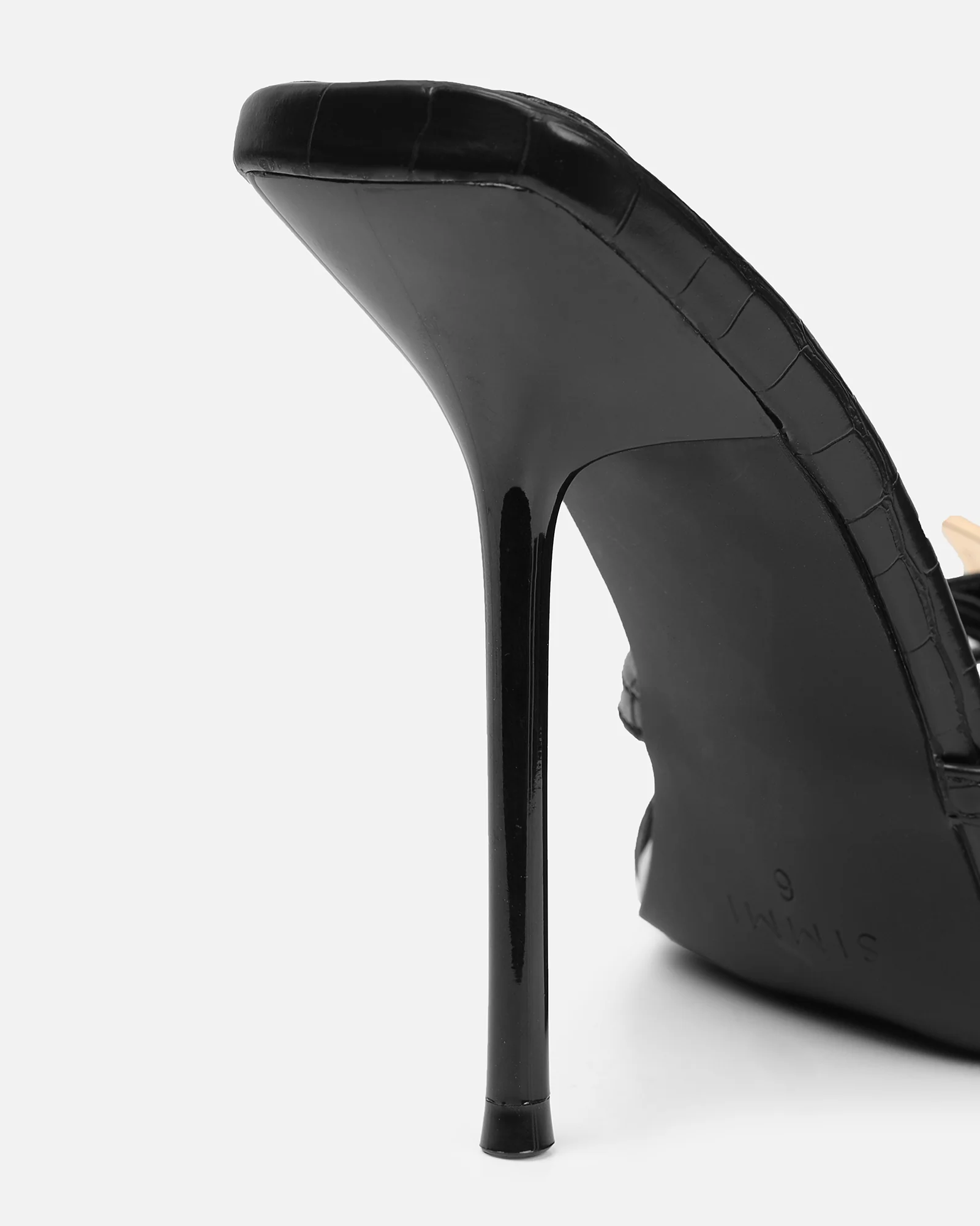 Imaan Black Croc Effect Buckle Heeled Sandals - Image 3