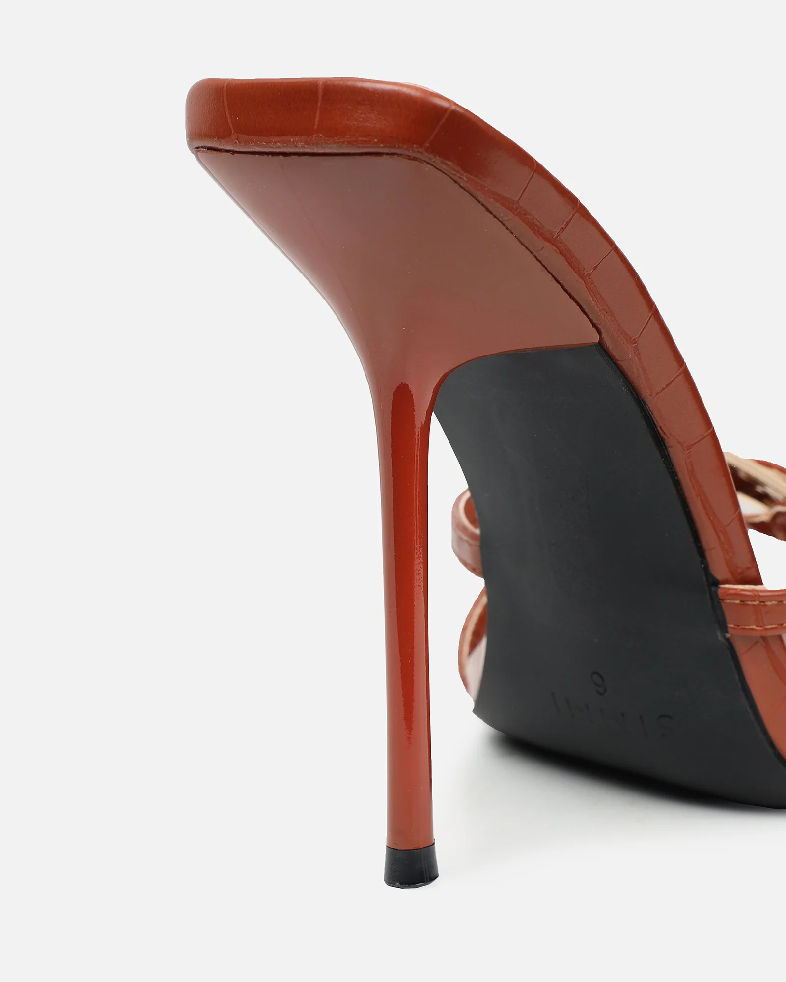Imaan Tan Croc Effect Buckle Heeled Sandals - Image 3