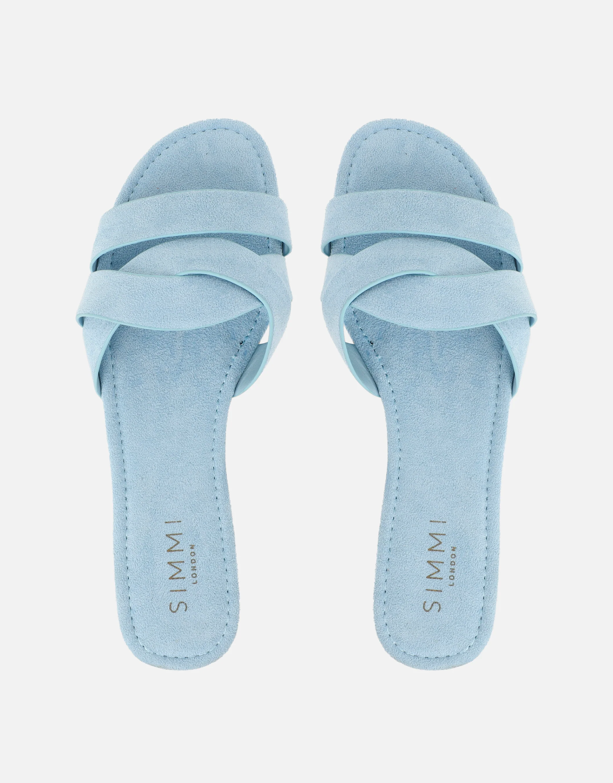 Jade Blue Suede Crossover Flat Sandals - Image 3