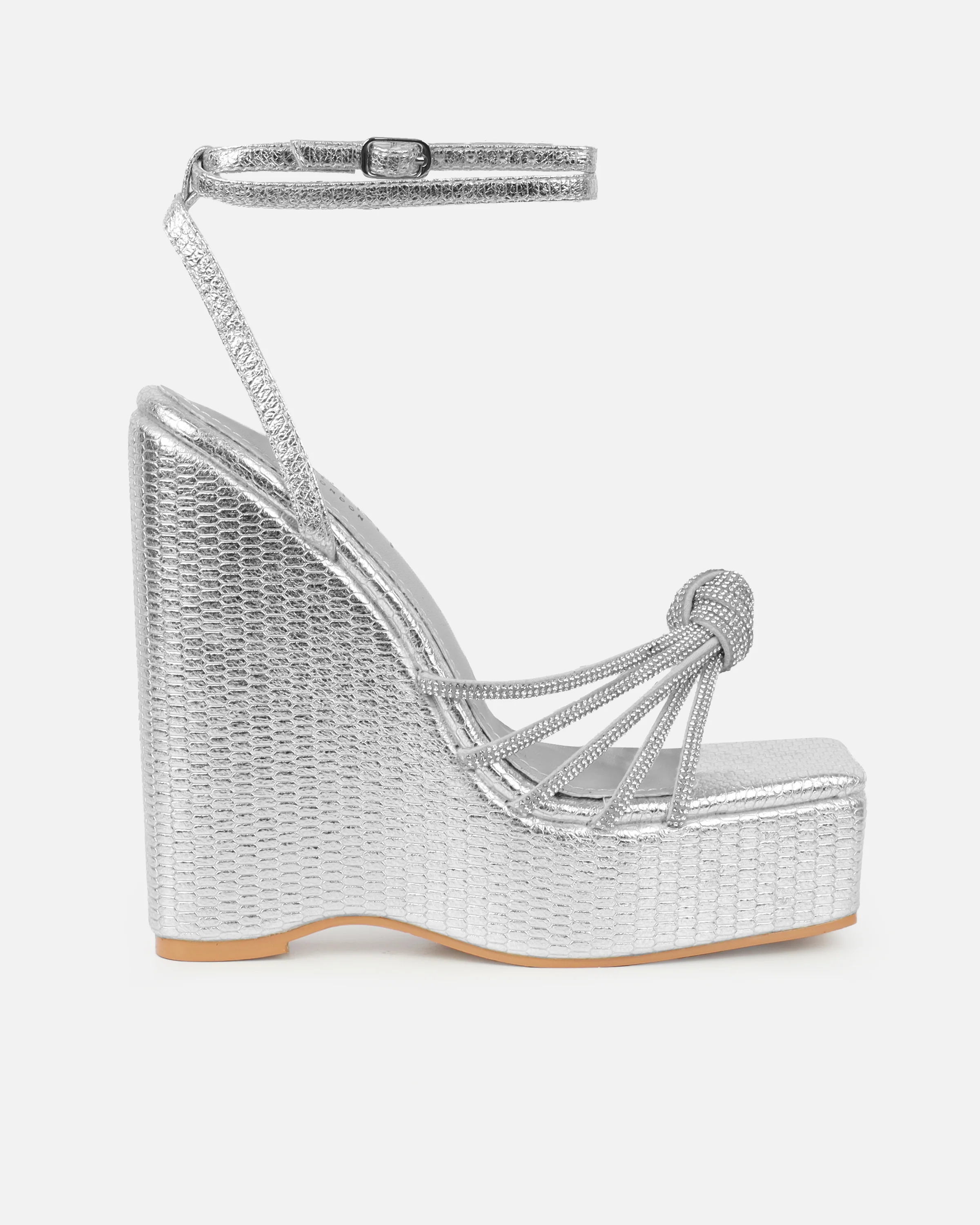 Jayne Silver Faux Snake Diamante Wedge Sandals - Image 2