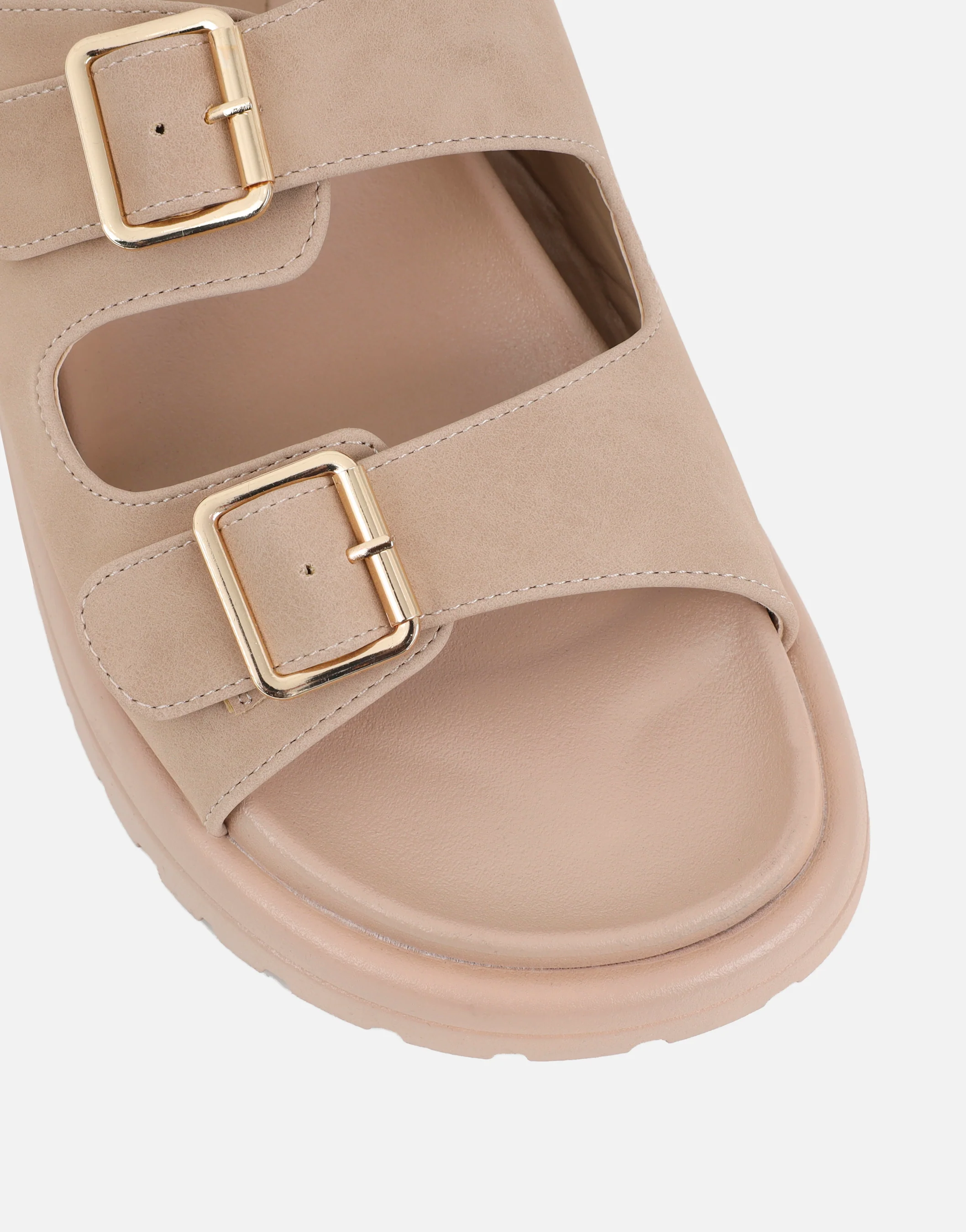 Jesselyn Beige Suede Buckle Chunky Flat Sandals - Image 4