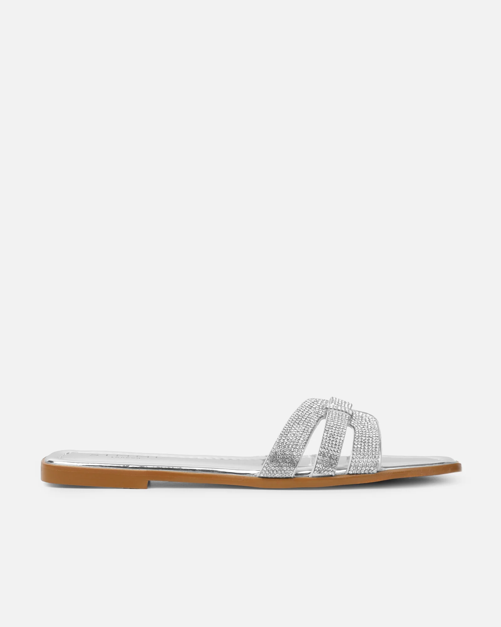 Jorji Silver Mirror Diamante Slip On Flat Sandals - Image 2