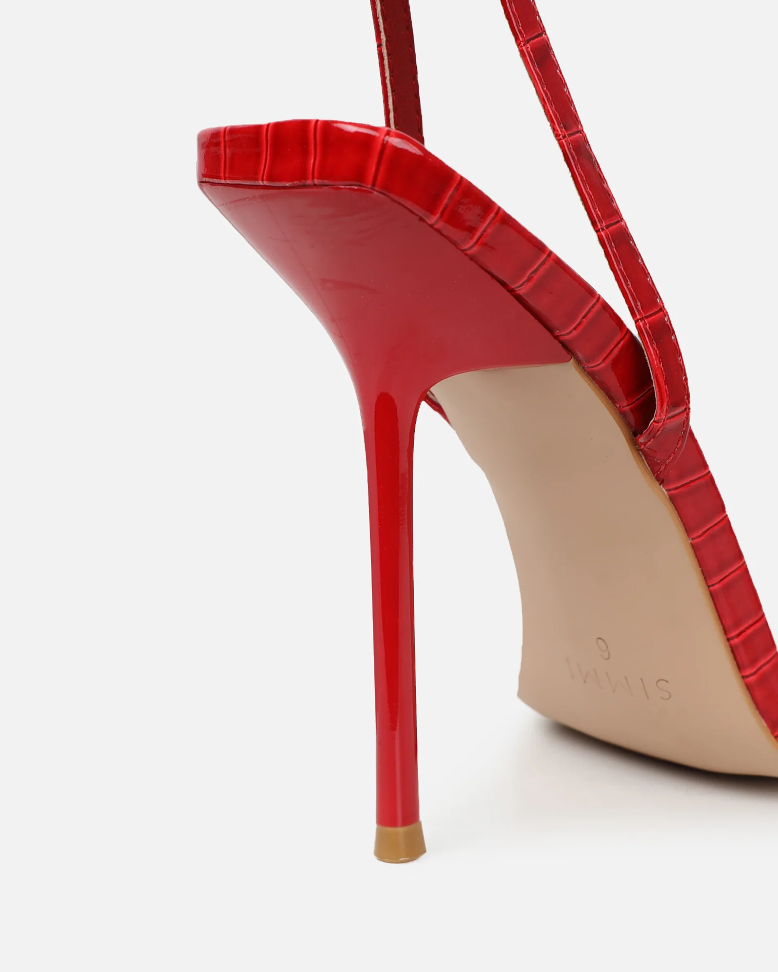 Kienna Red Patent Croc Effect Diamante Buckle Heeled Sandals - Image 3