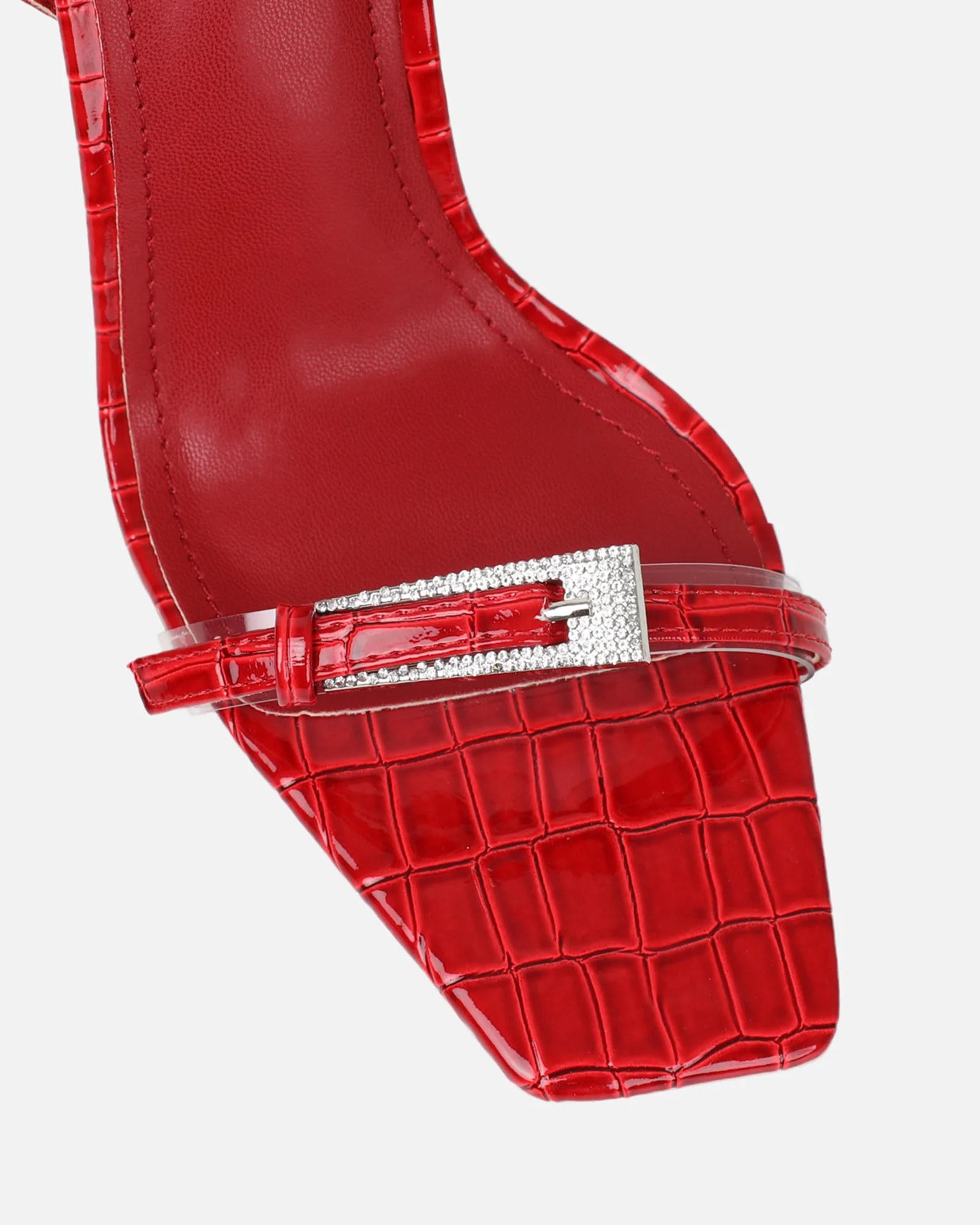 Kienna Red Patent Croc Effect Diamante Buckle Heeled Sandals - Image 4