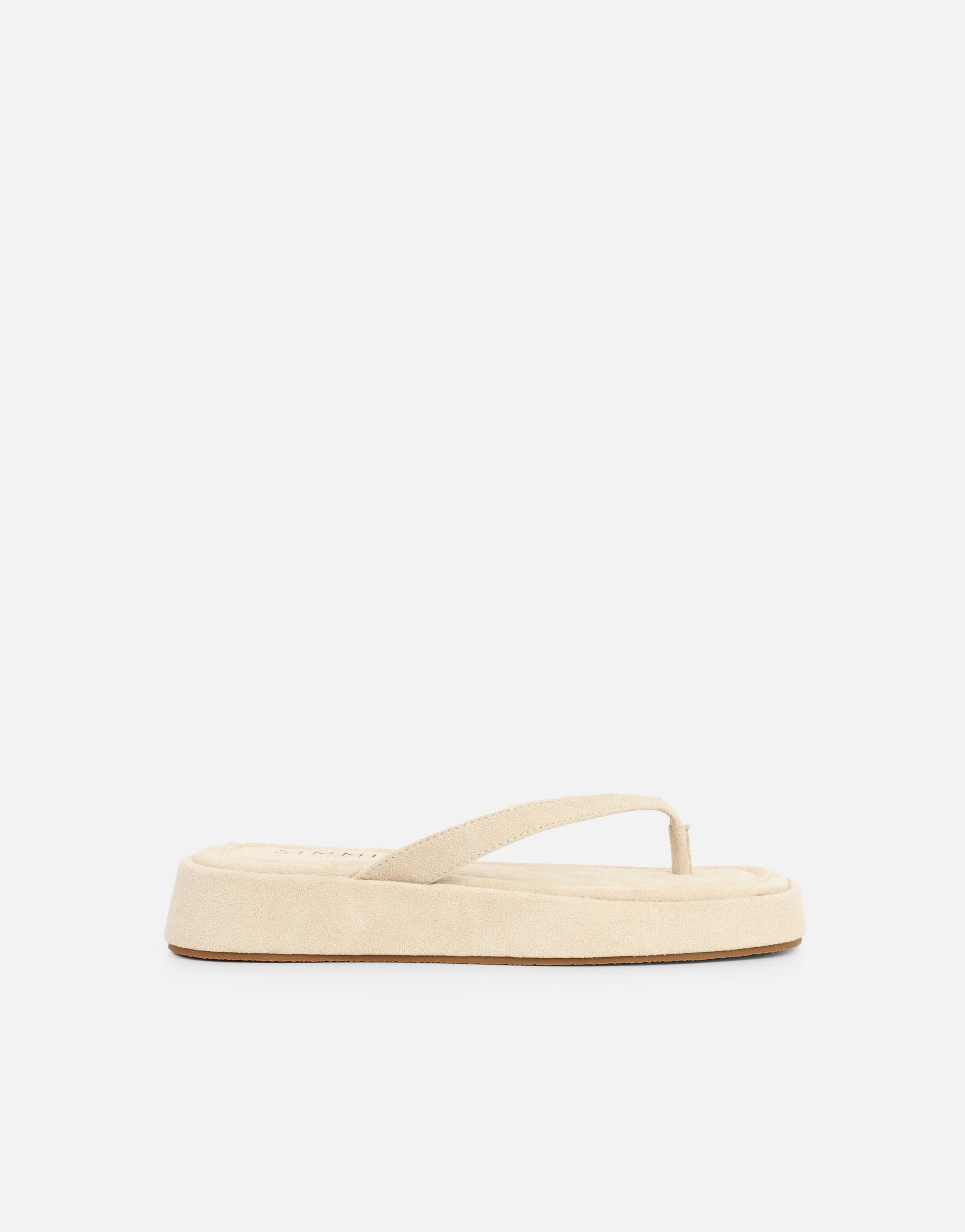 Kimmie Beige Suede Flatform Toe Post Sandals - Image 3