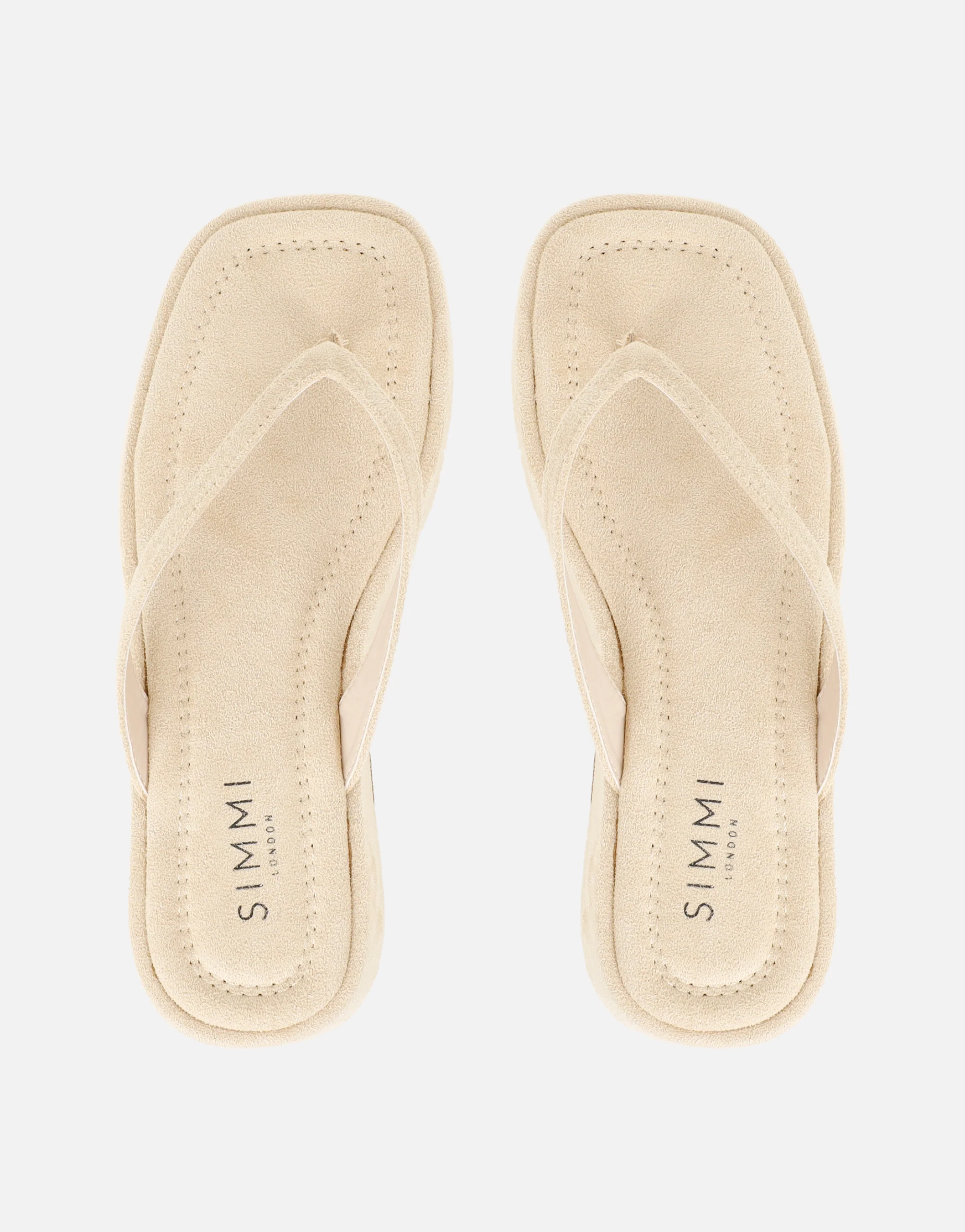 Kimmie Beige Suede Flatform Toe Post Sandals - Image 4