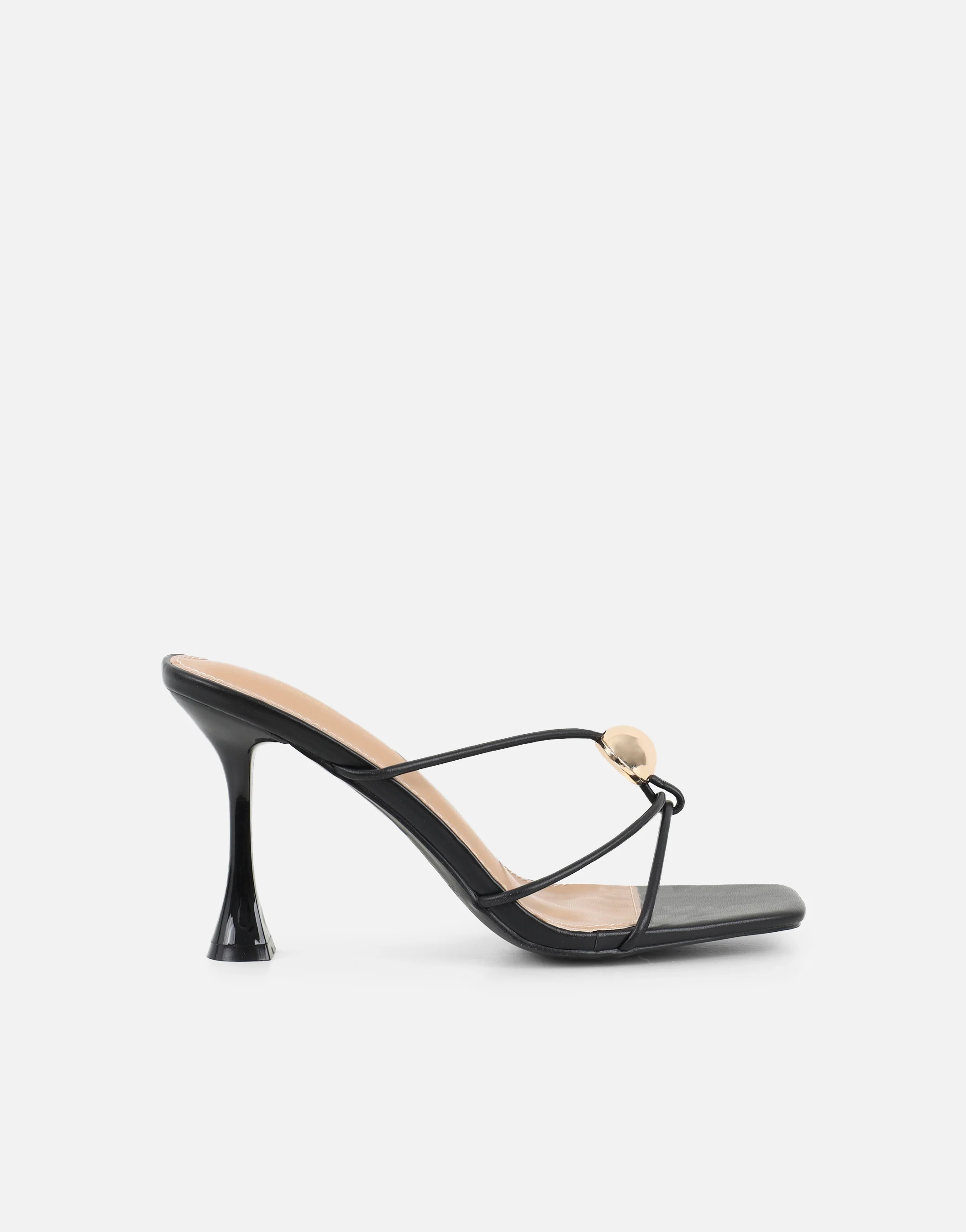 Kirsty Black Gold Detail Cross Over Heeled Mules - Image 2