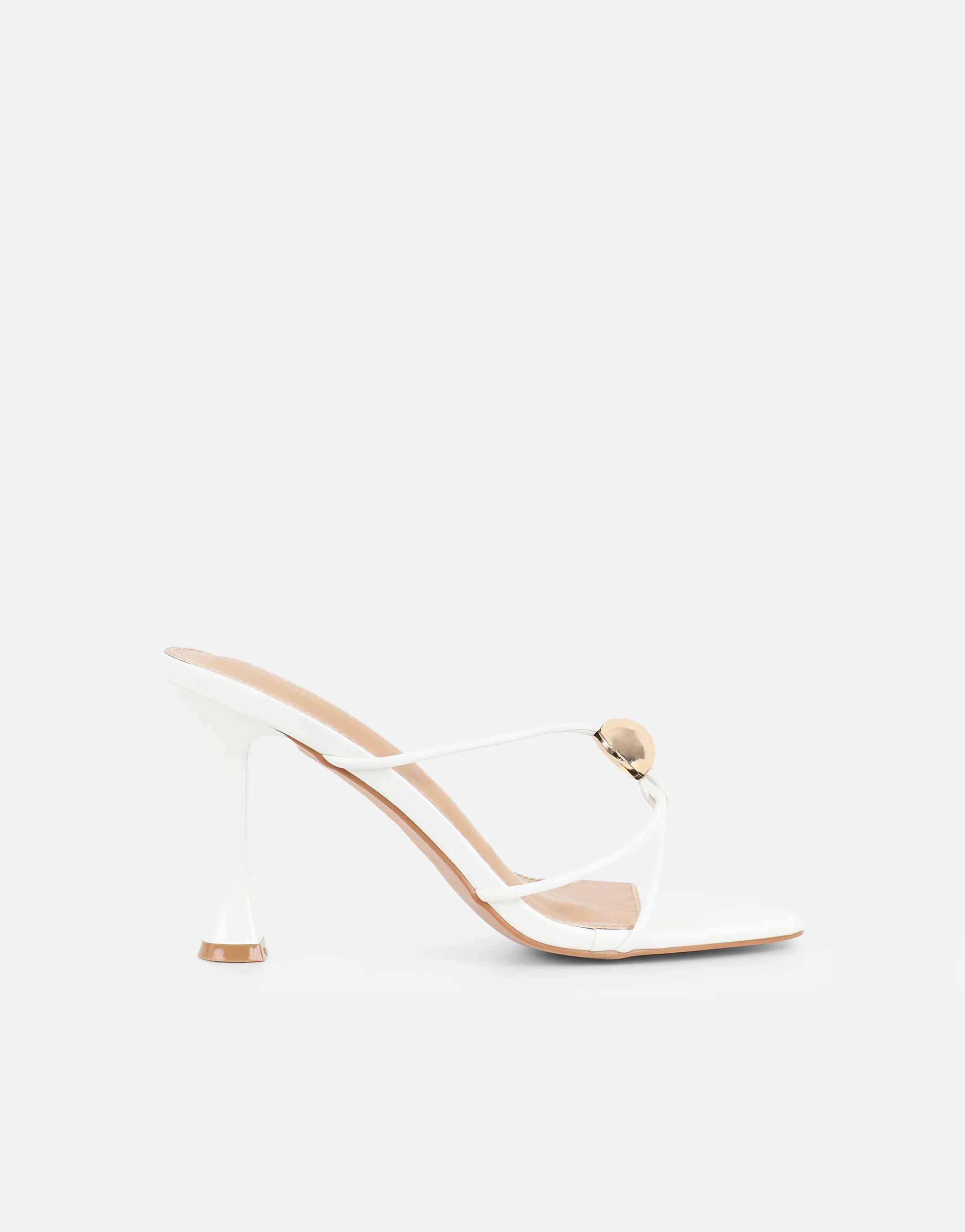 Kirsty White Gold Detail Cross Over Heeled Mules - Image 2