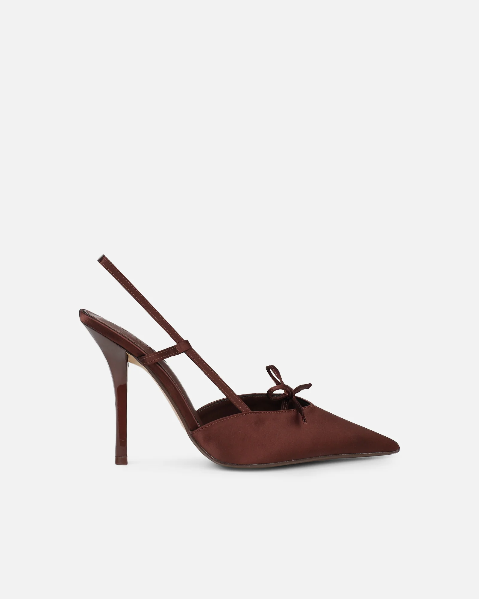 Klara chocolate satin bow detail court shoes - Image 2