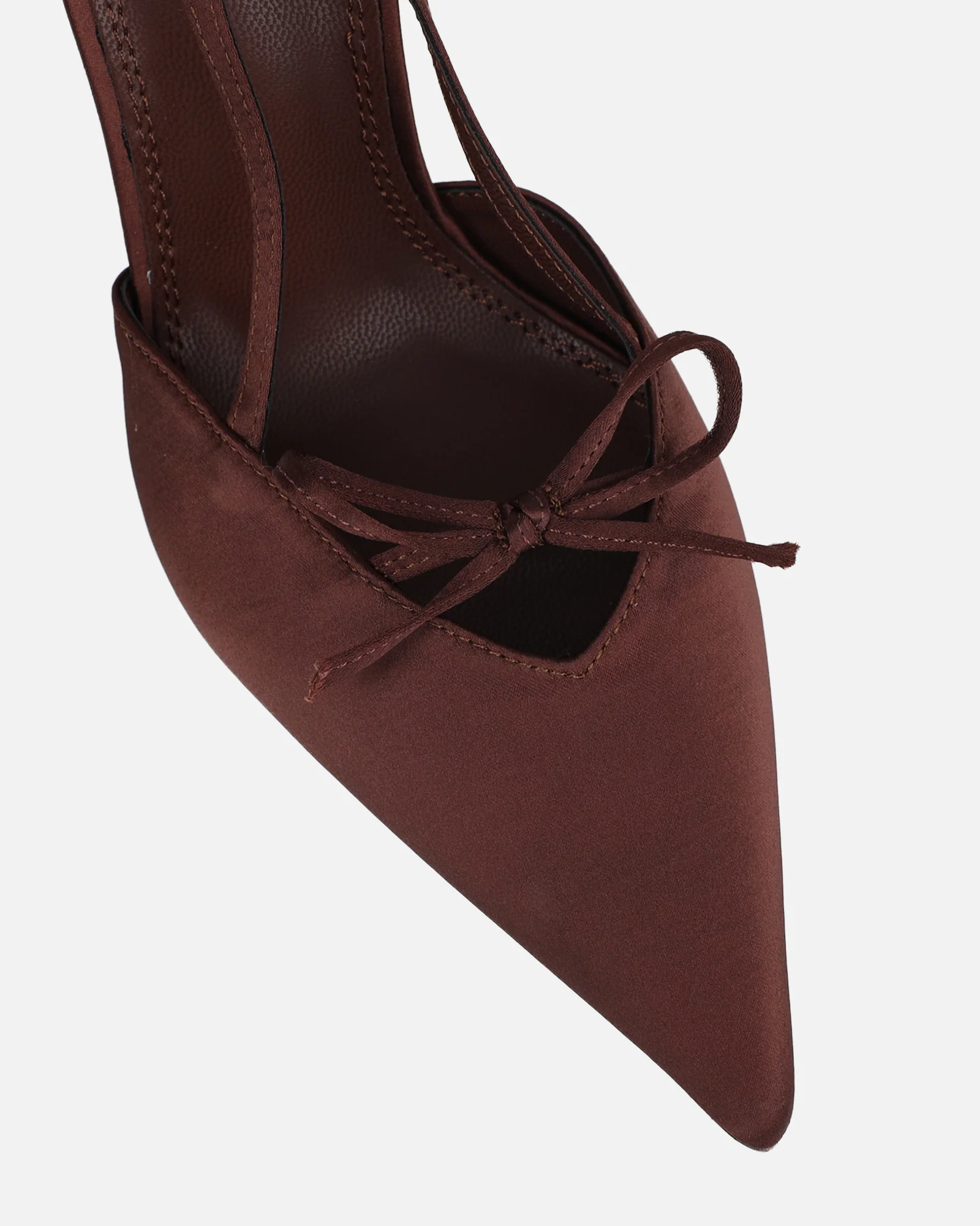 Klara chocolate satin bow detail court shoes - Image 4