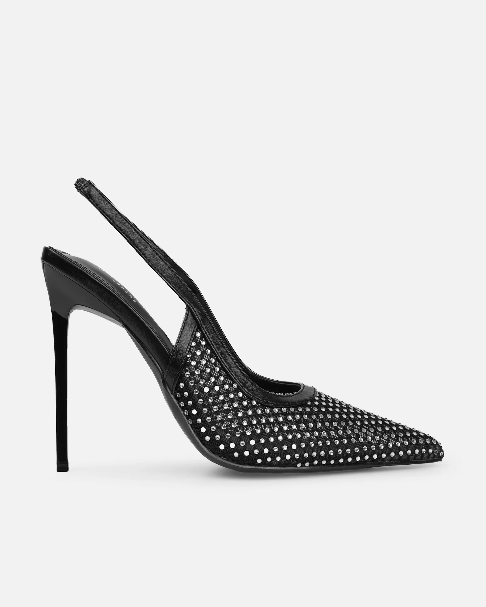 Lailla Black Mesh Diamante Sling Back Court Shoes - Image 2
