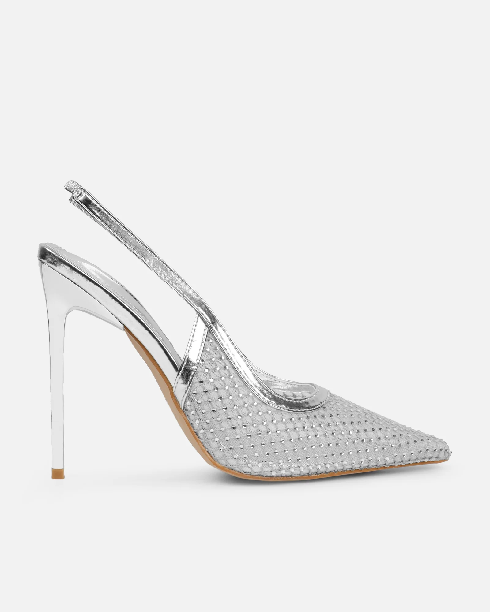 Lailla Silver Mesh Diamante Sling Back Court Shoes - Image 2