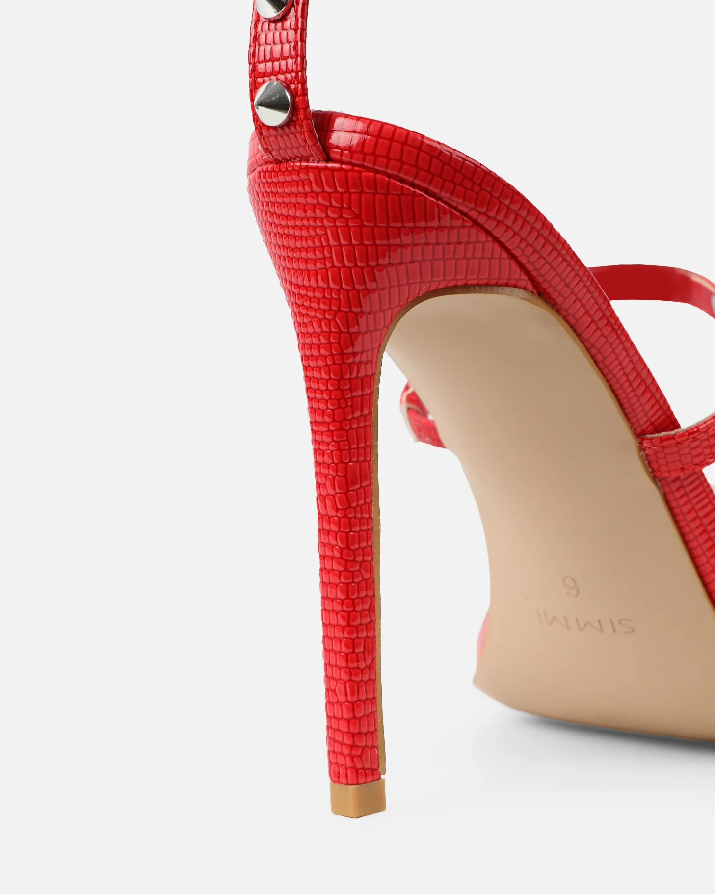 Layleigh Red Lizard Effect Studded Heeled Sandals - Image 3