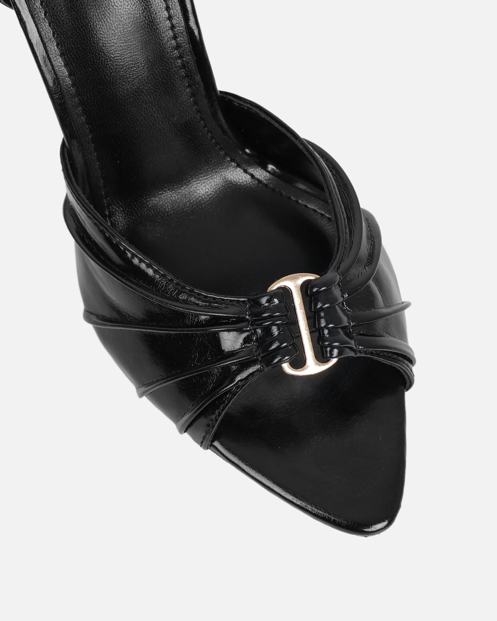 Leany Black Shine Gold Detail Heeled Sandals - Image 4