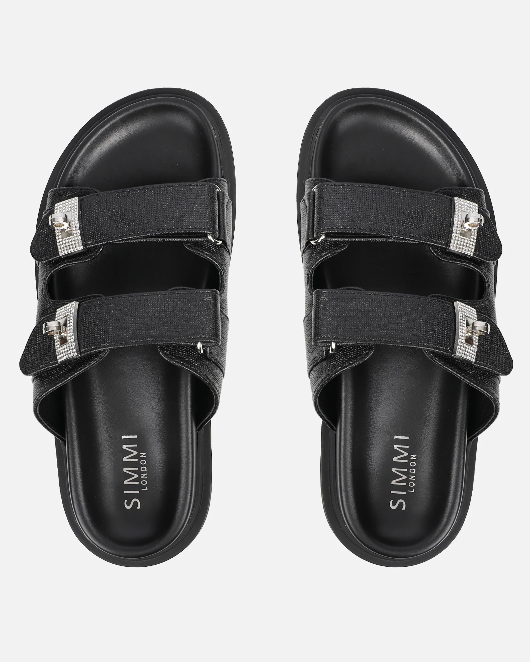 Liaa Black Diamante Buckle Textured Slider Sandals - Image 3