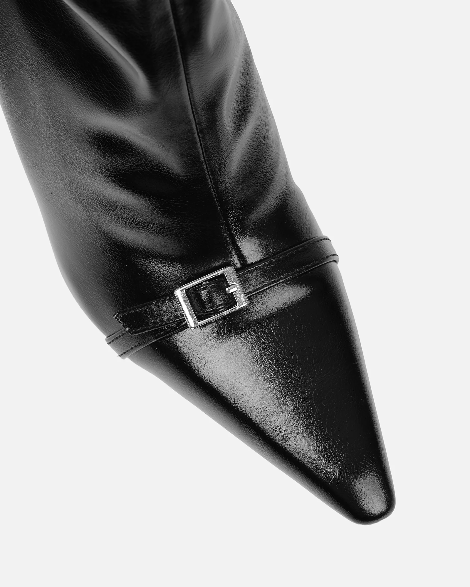 Liam Black Buckle Detail Smart Heeled Ankle Boots - Image 4